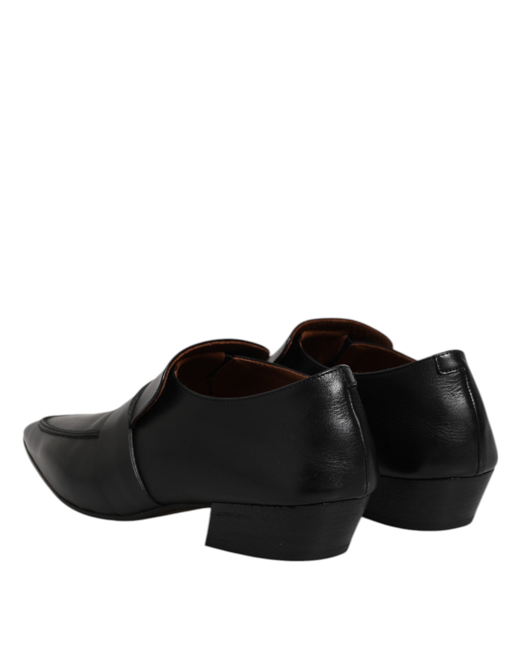 Black Soft Leather Loafer Pointed Toe Slip On Shoes - ventzia