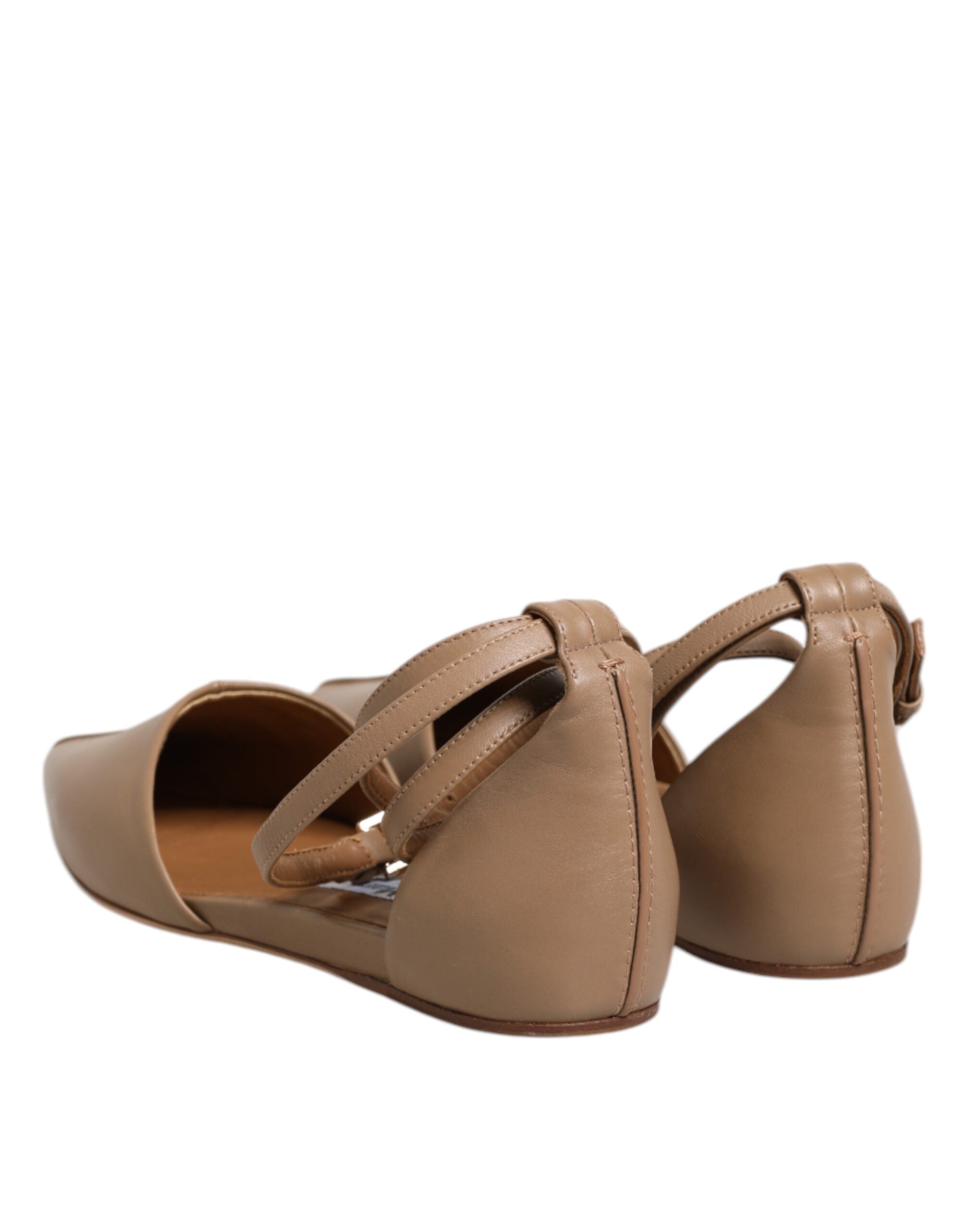 Beige Leather Pointed Toe Sandals Ballet Flat Shoes - ventzia