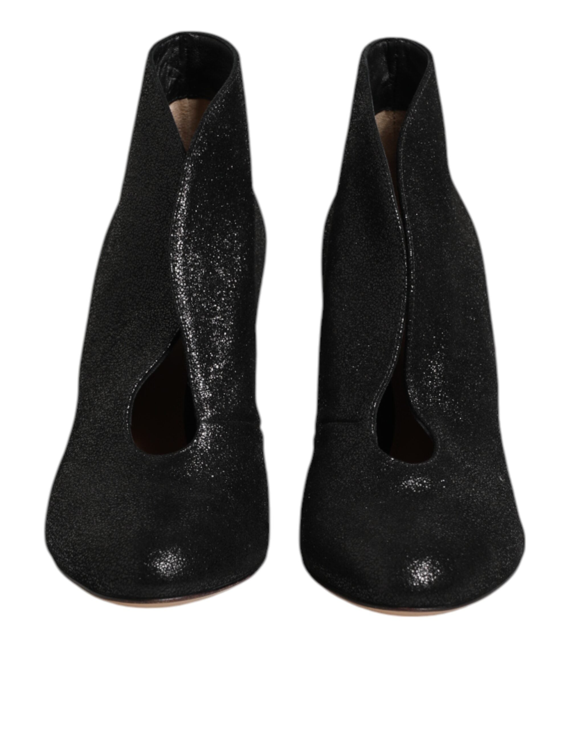 Metallic Black Pump Stiletto Heels Shoes - ventzia