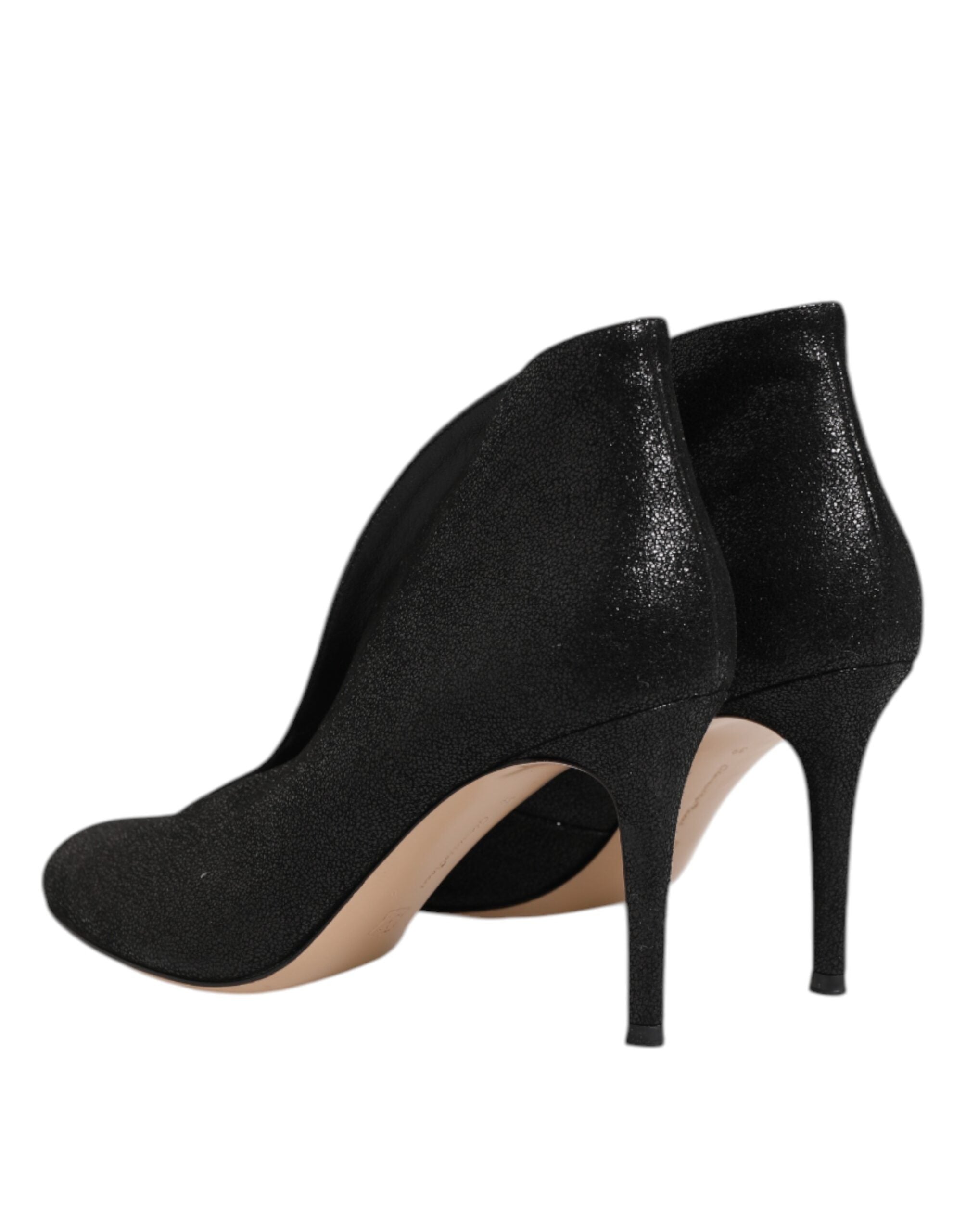 Metallic Black Pump Stiletto Heels Shoes - ventzia