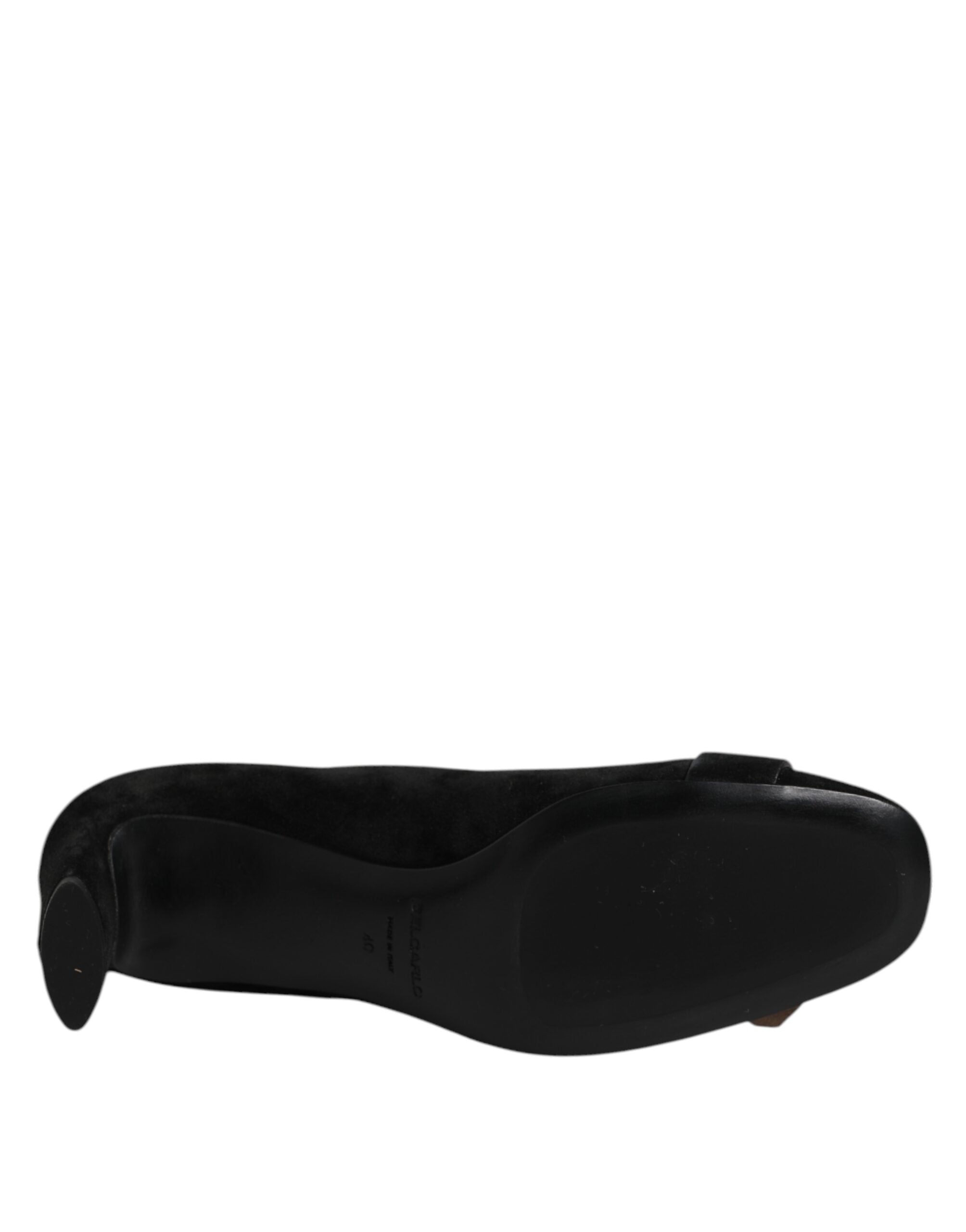 Black Suede Leather Slip On High Heels Pump Shoes - ventzia