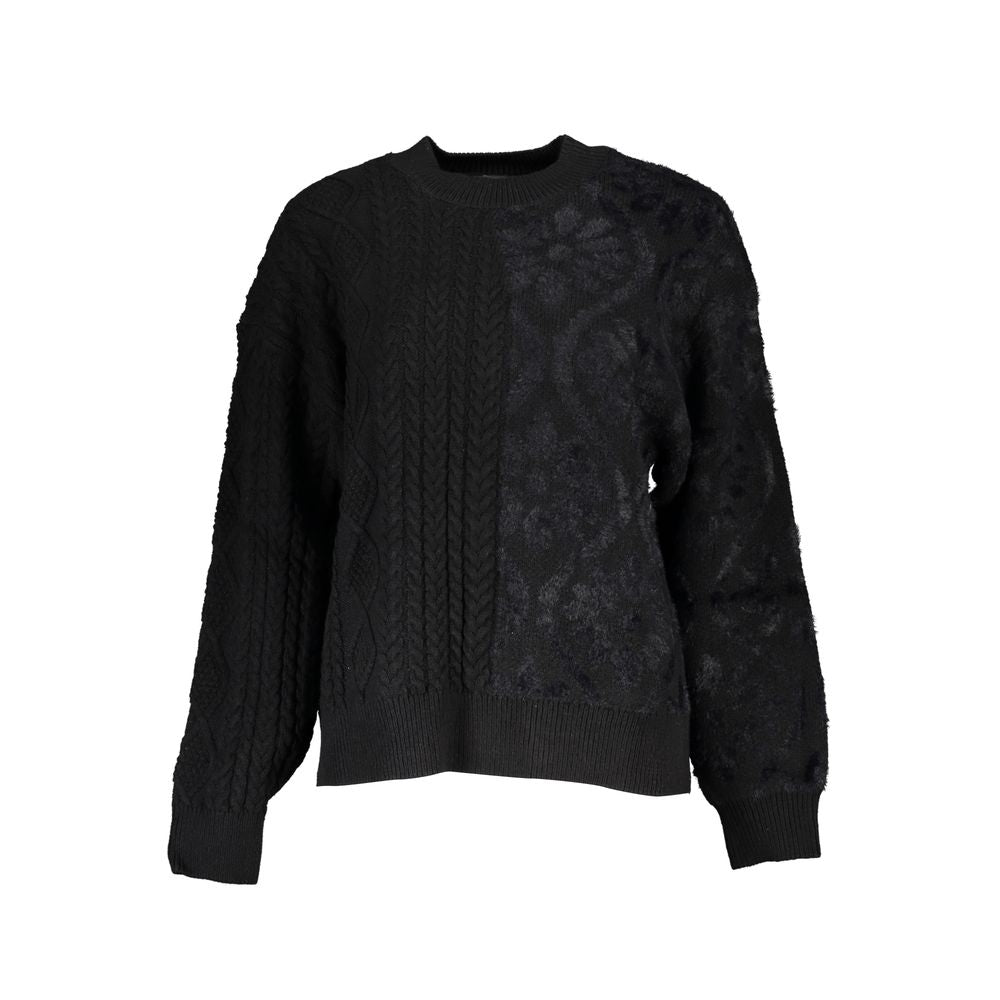 Black Cotton Women Sweater with Turtleneck - ventzia