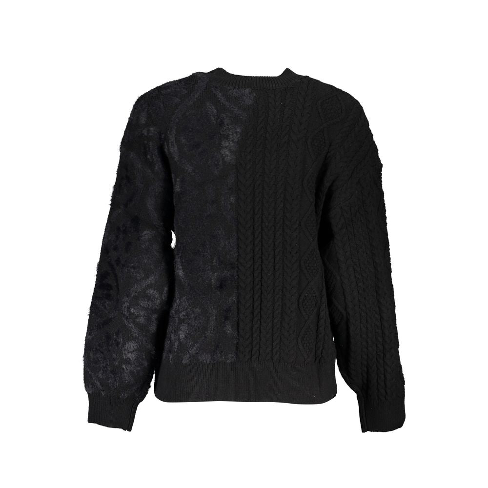 Black Cotton Women Sweater with Turtleneck - ventzia