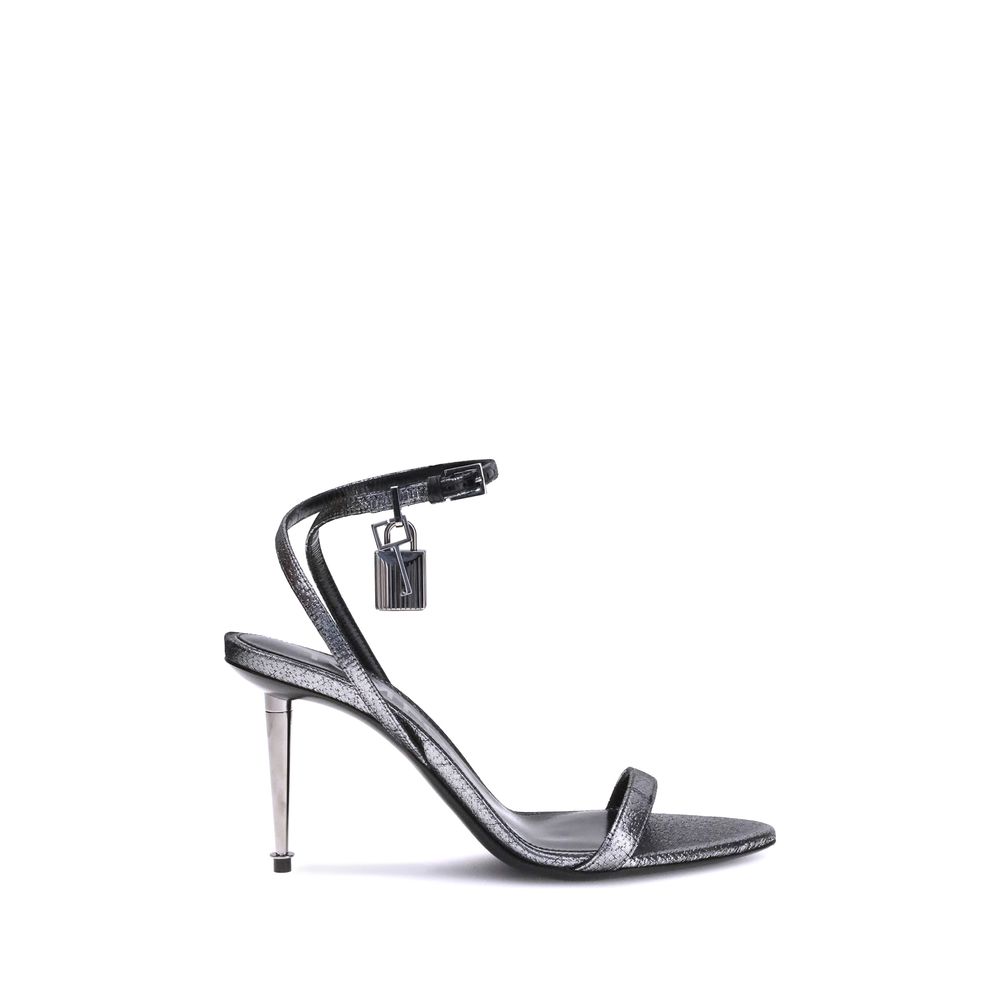 Silver Calf Leather Bos Taurus Stiletto Heel Sandals - ventzia