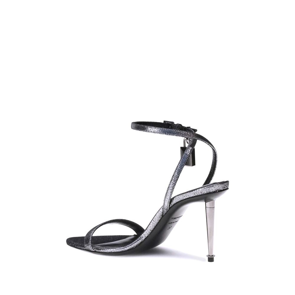 Silver Calf Leather Bos Taurus Stiletto Heel Sandals - ventzia