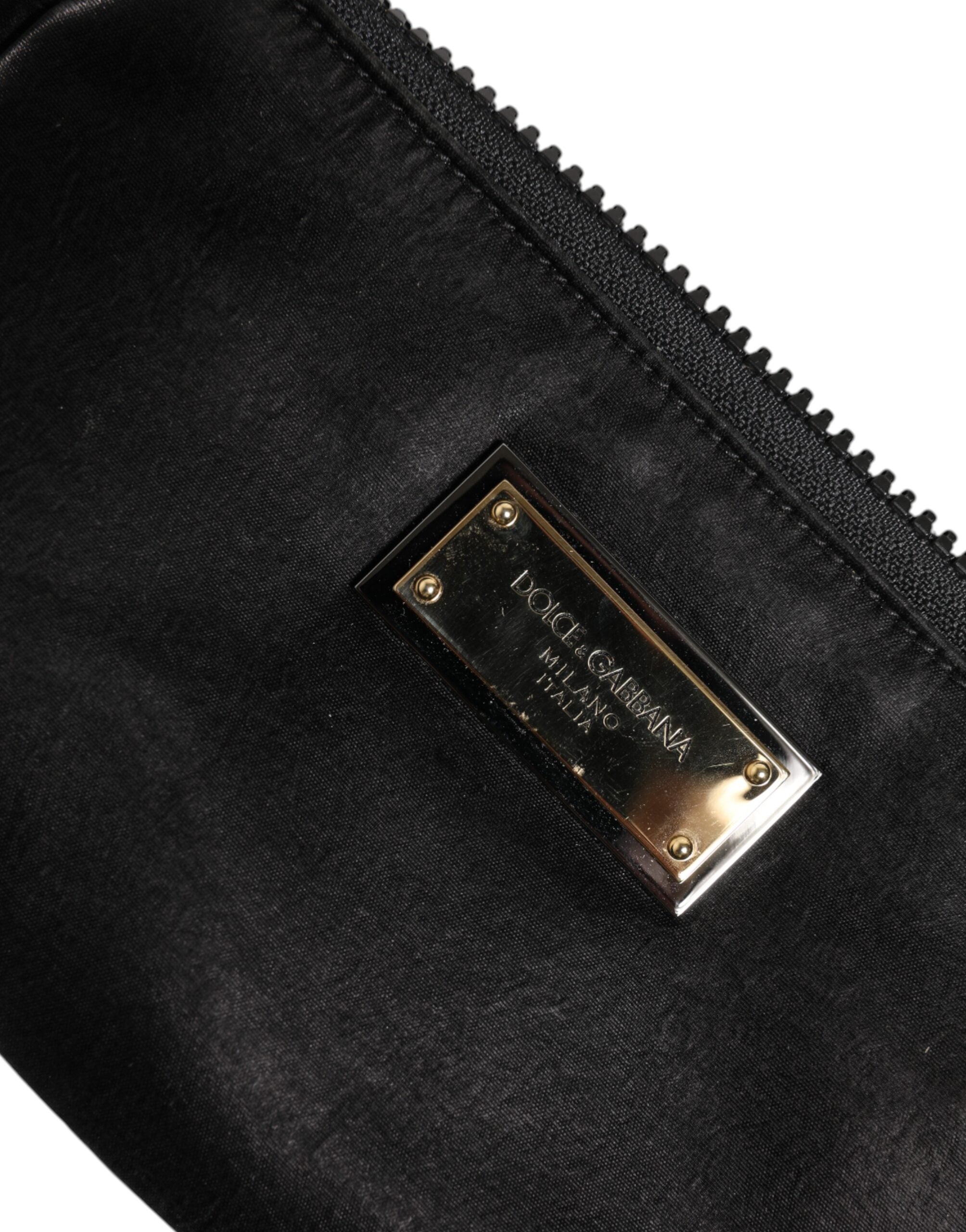 Black Nylon Logo Plaque Keyring Pouch Clutch Bag - ventzia