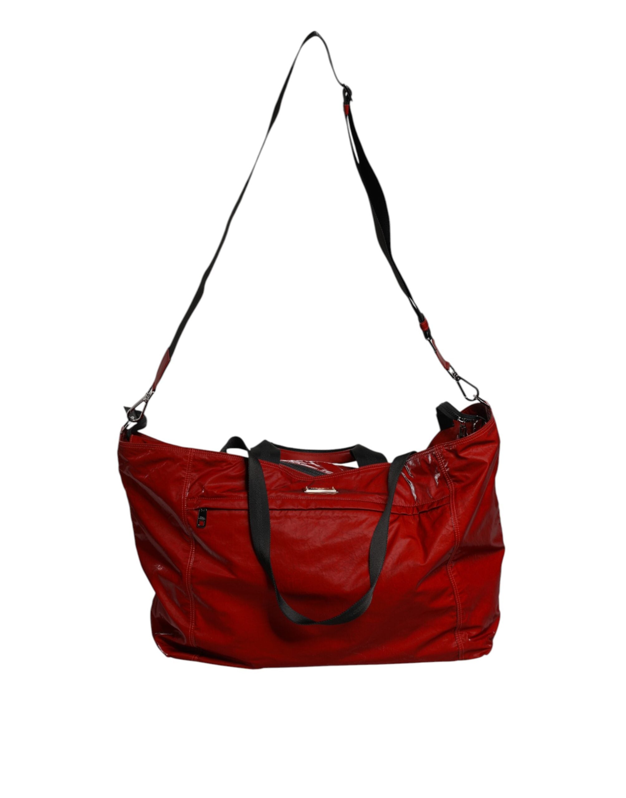 Red Nylon Hand Shoulder Duffel Travel Bag - ventzia