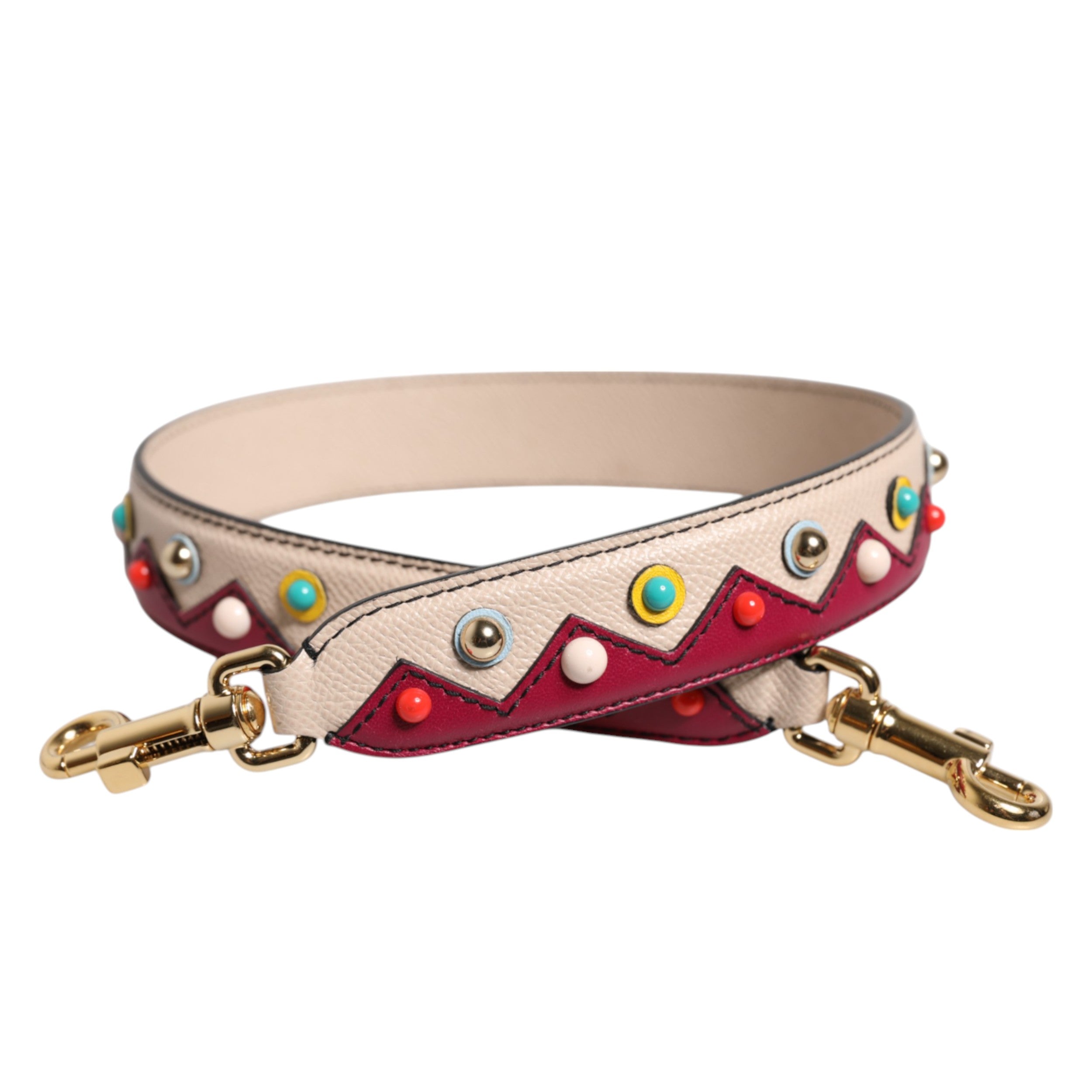 Beige Red Leather Handbag Accessory Shoulder Strap - ventzia