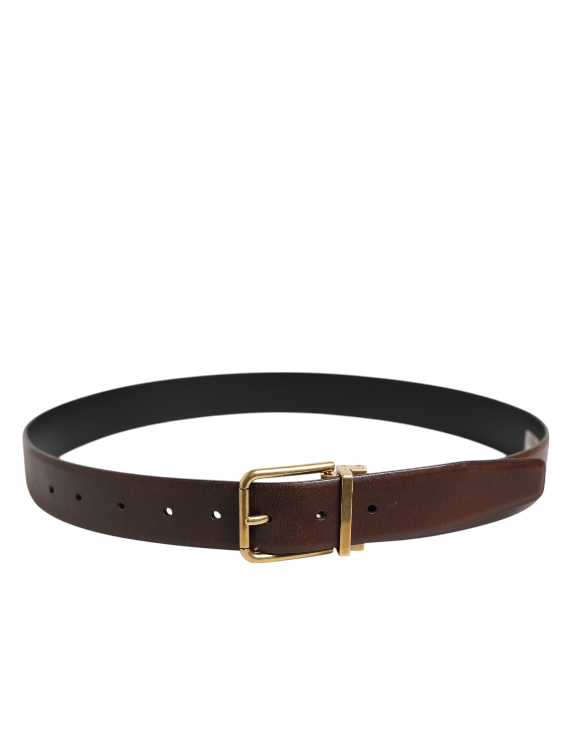 Brown Classic Gold Metal Logo Buckle Men Belt - ventzia