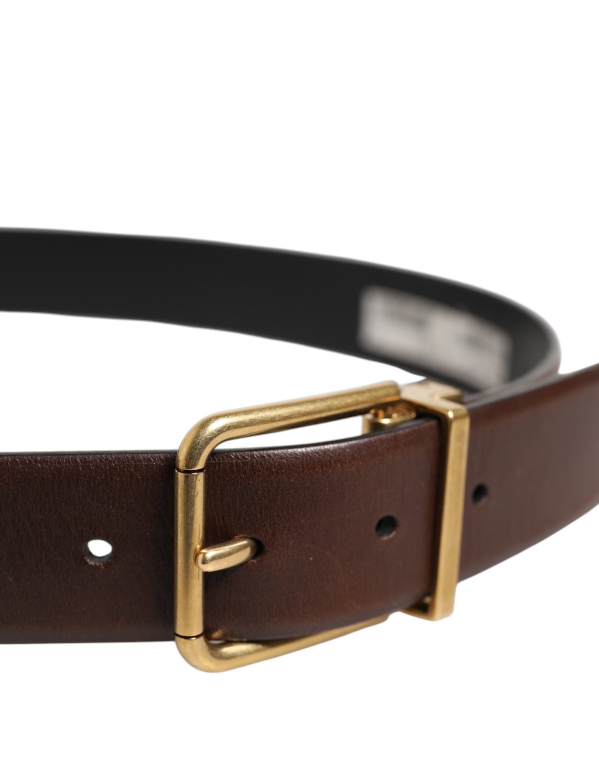 Brown Classic Gold Metal Logo Buckle Men Belt - ventzia