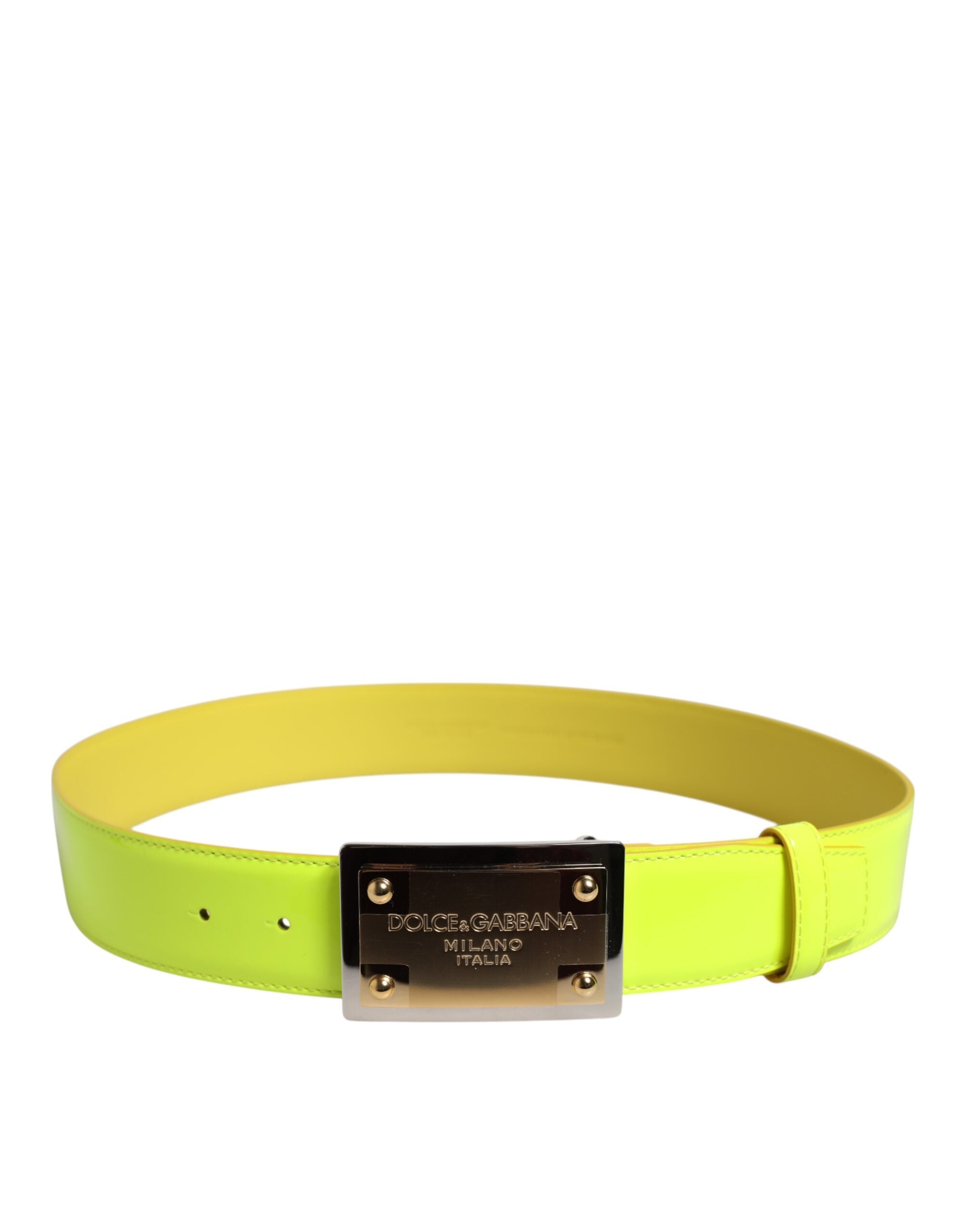 Yellow Green Classic Metal Logo Buckle Belt - ventzia