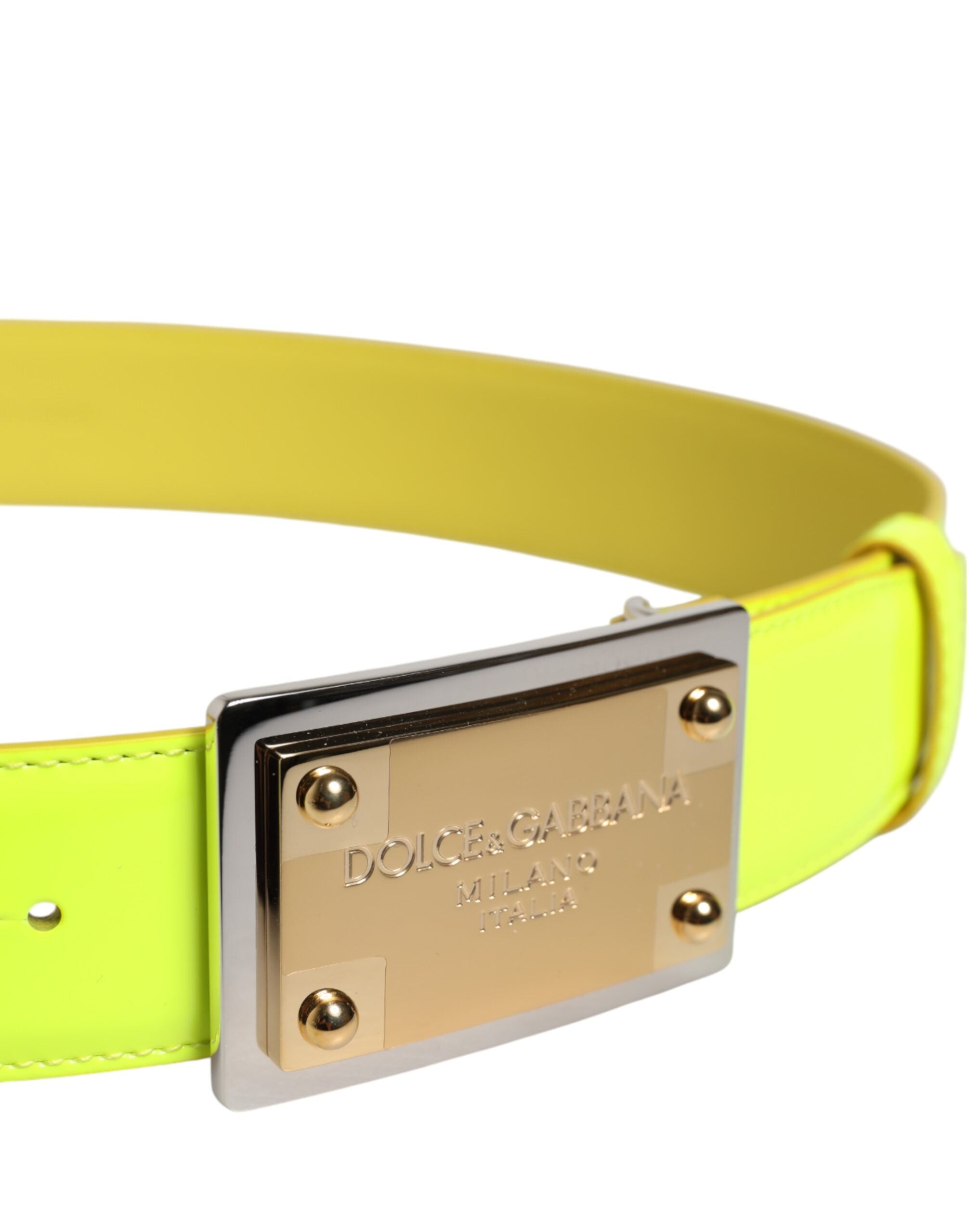 Yellow Green Classic Metal Logo Buckle Belt - ventzia