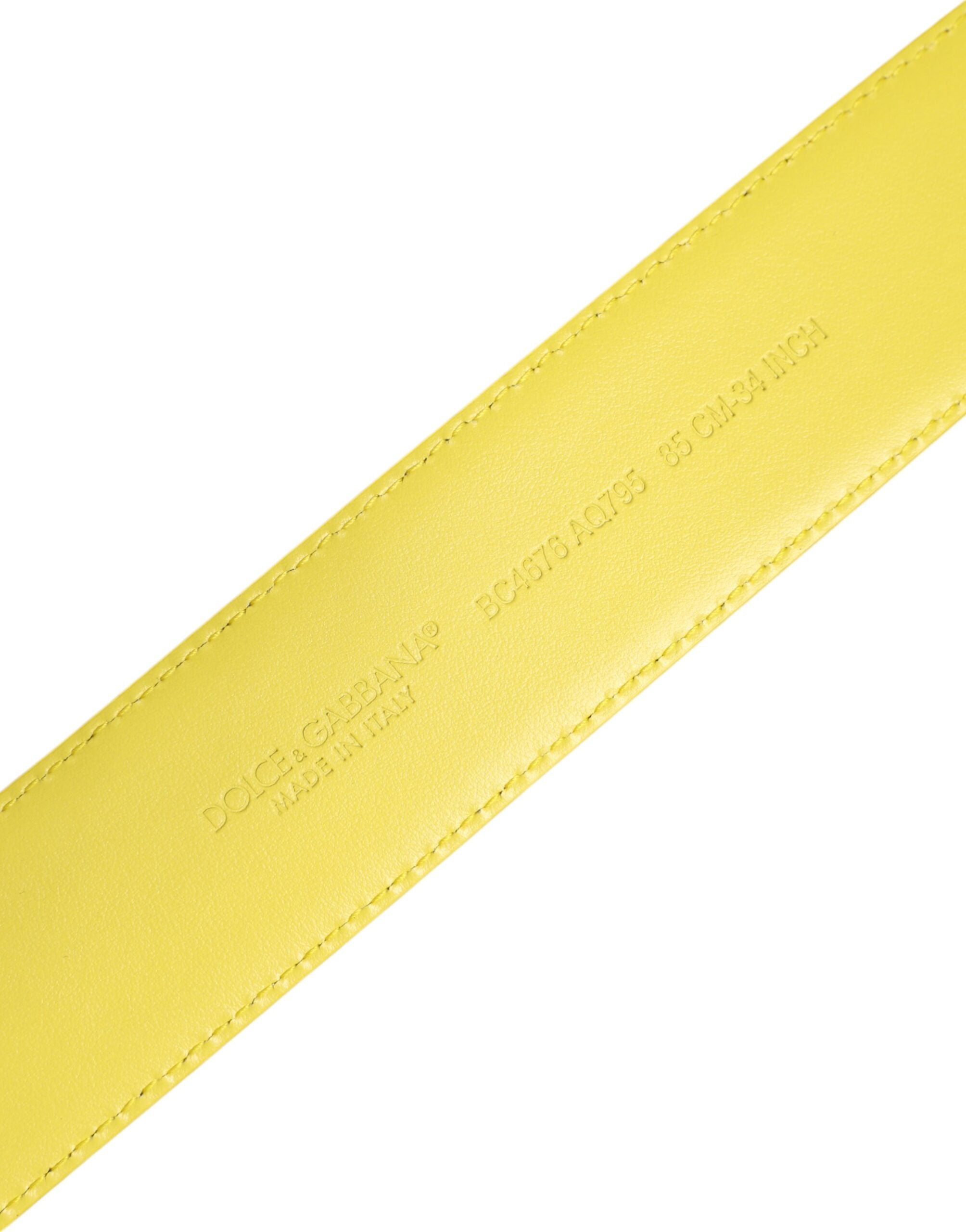 Yellow Green Classic Metal Logo Buckle Belt - ventzia