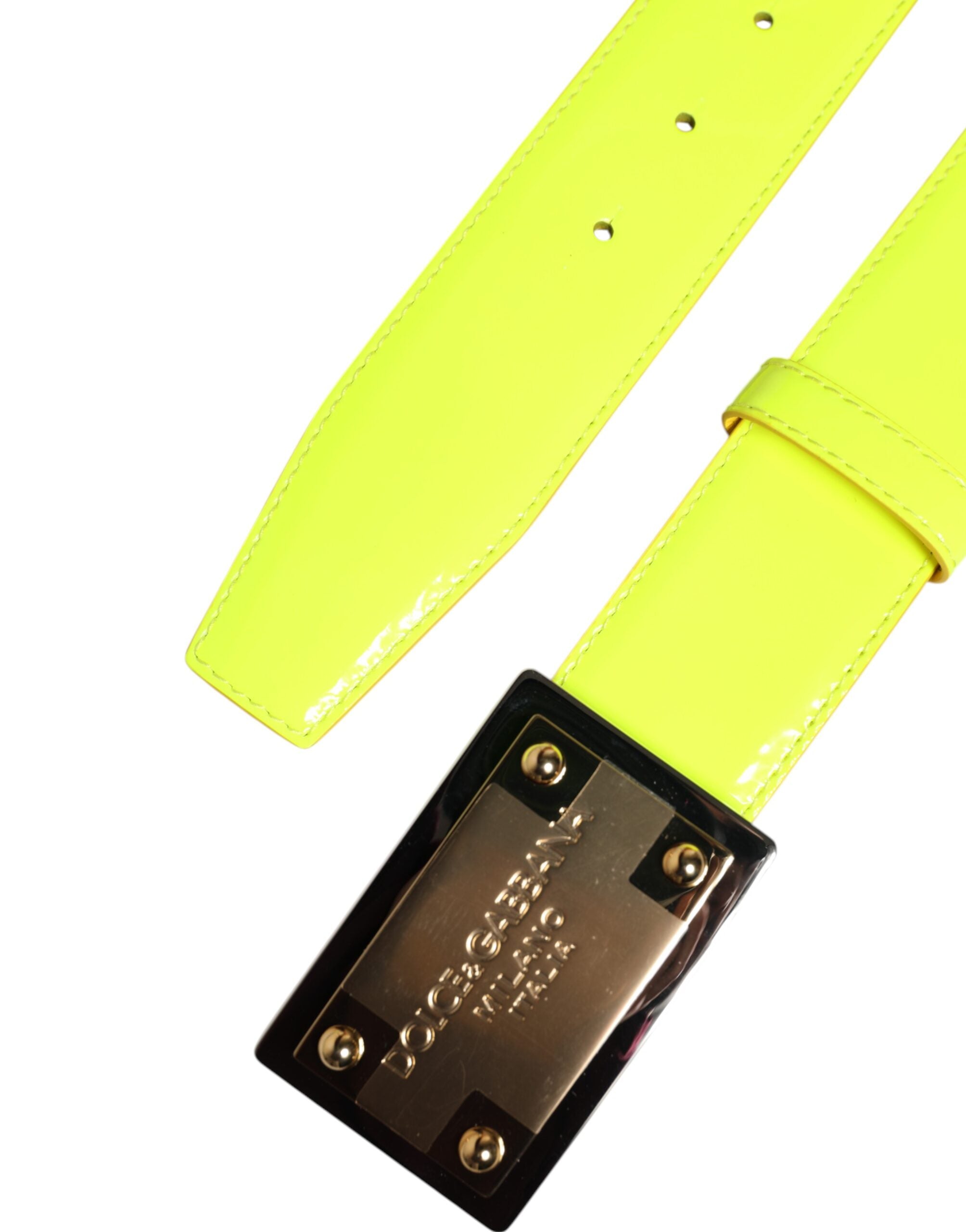 Yellow Green Classic Metal Logo Buckle Belt - ventzia