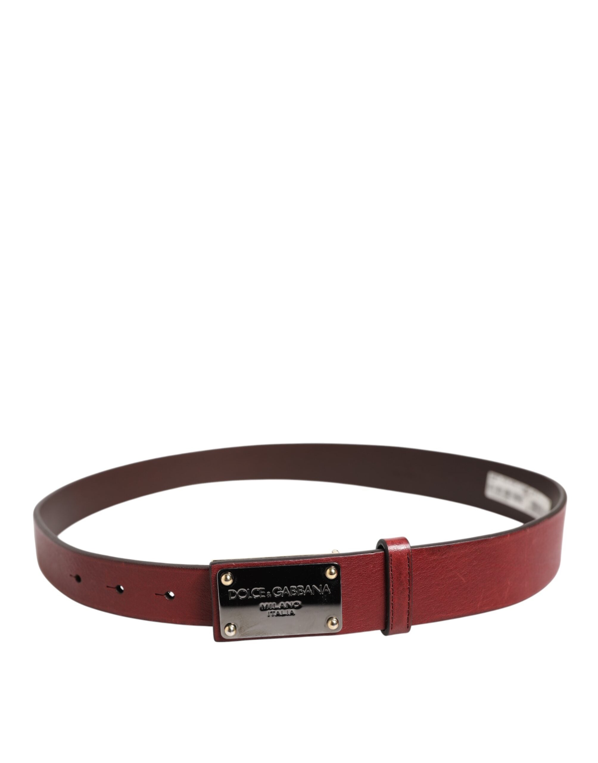 Maroon Classic Leather Metal Logo Buckle Belt - ventzia
