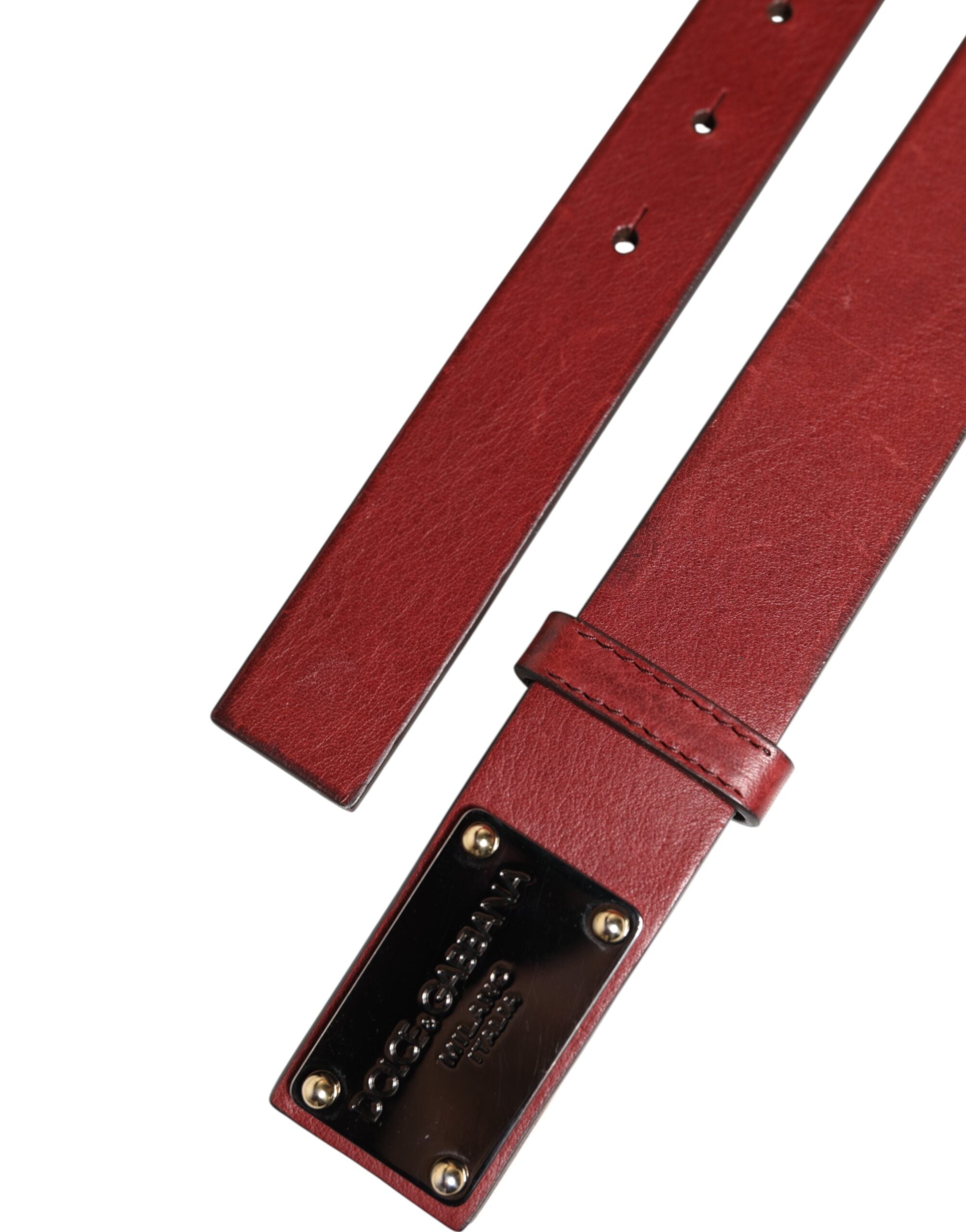 Maroon Classic Leather Metal Logo Buckle Belt - ventzia