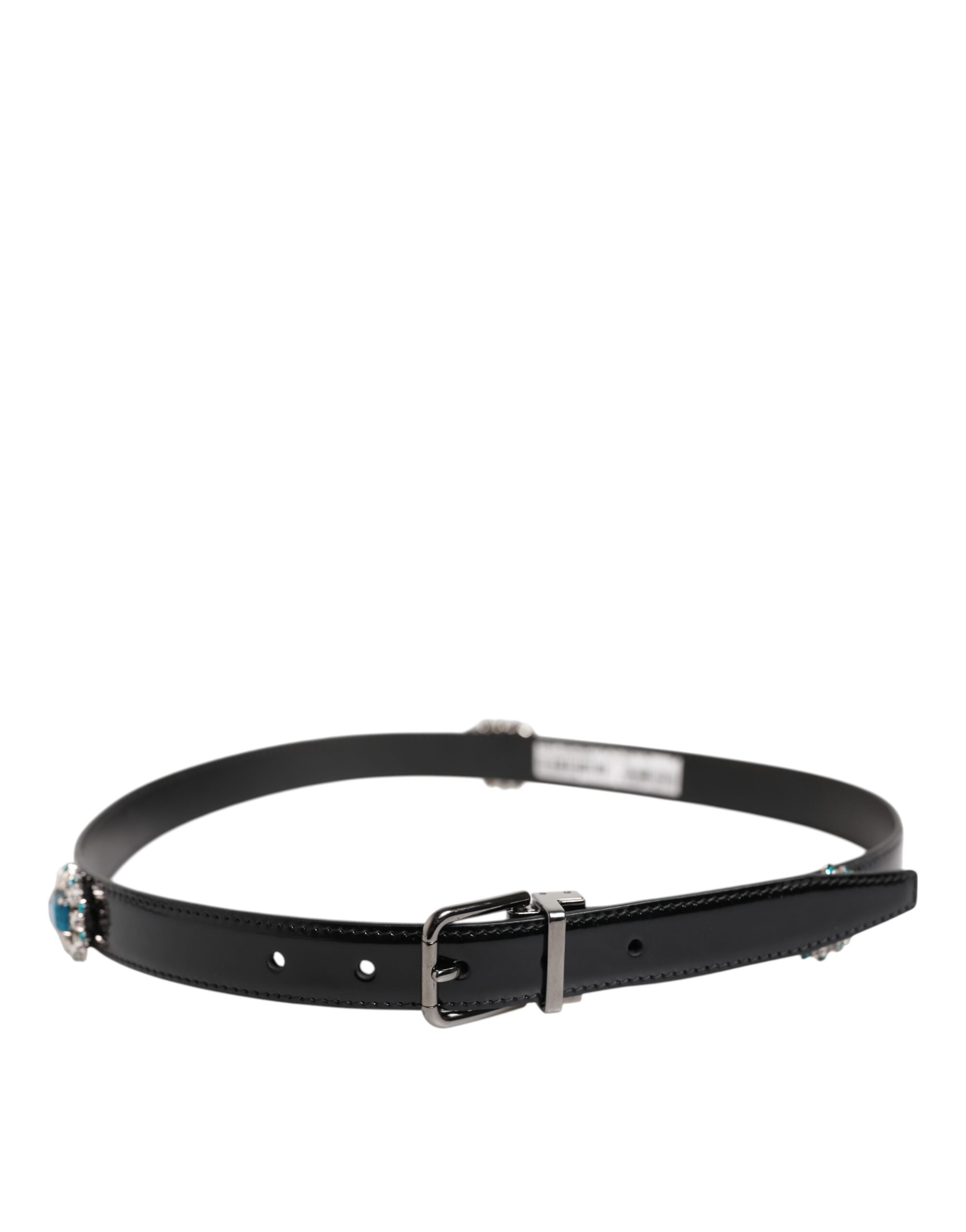 Black Embellished Metal Logo Buckle Belt - ventzia