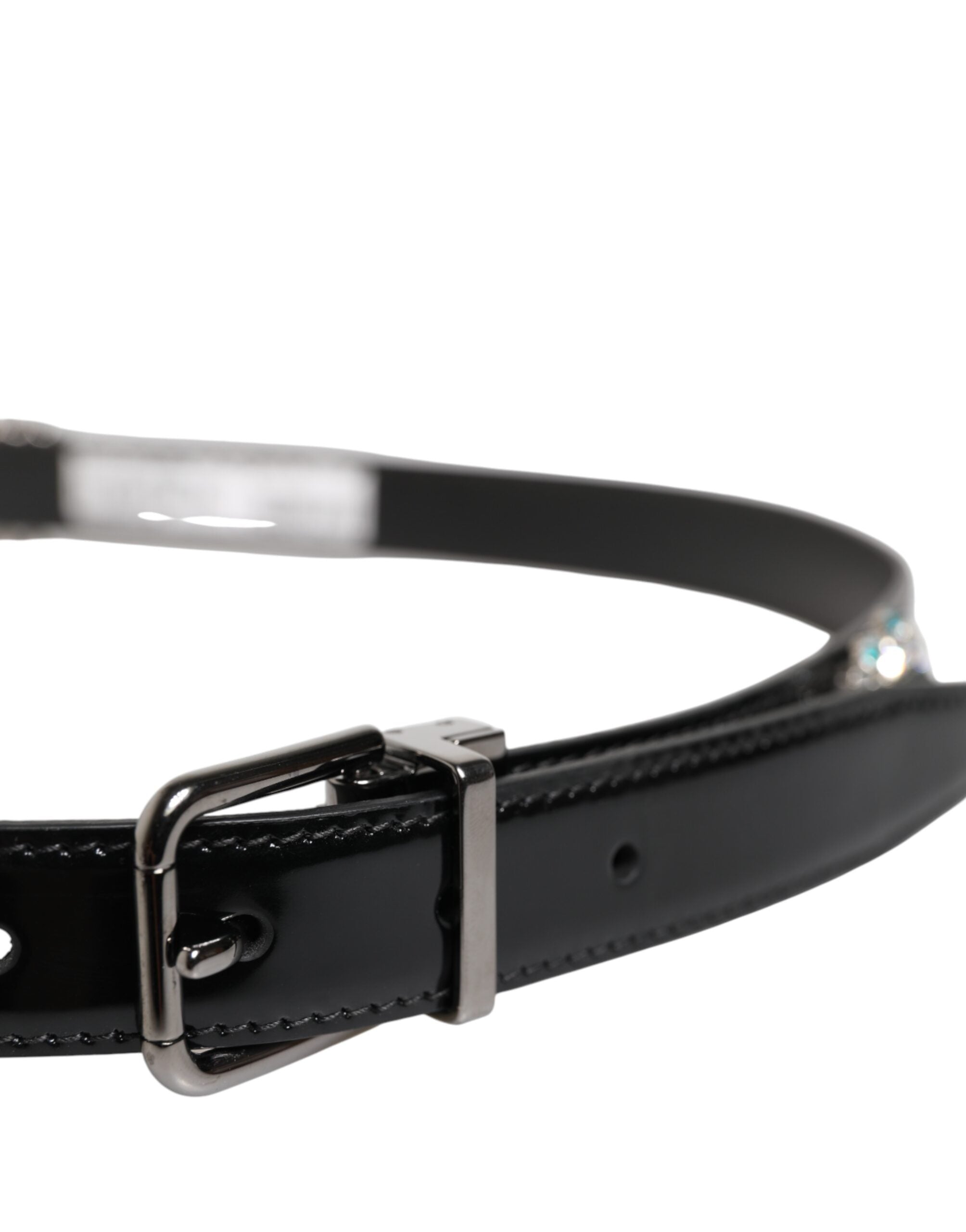 Black Embellished Metal Logo Buckle Belt - ventzia