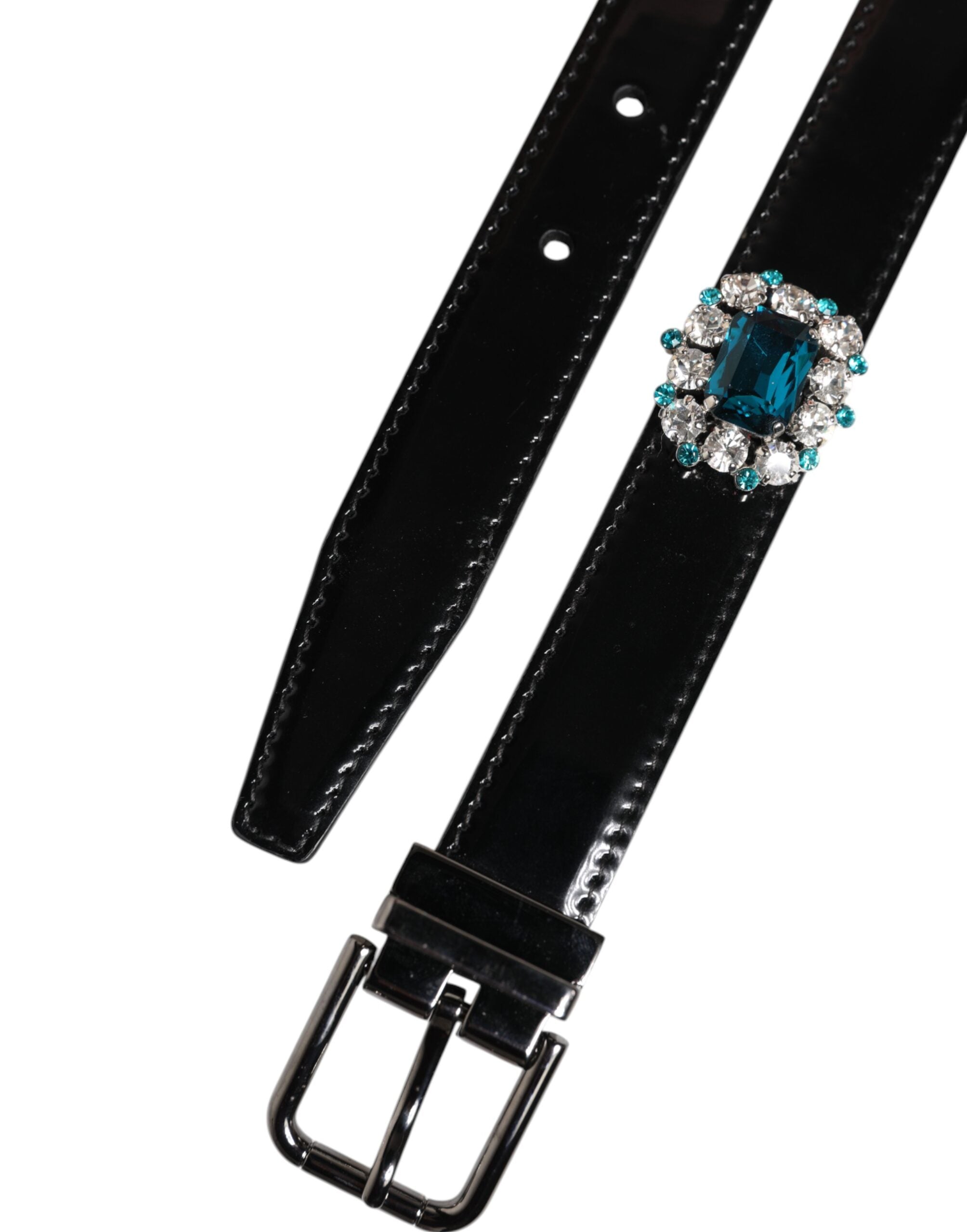 Black Embellished Metal Logo Buckle Belt - ventzia