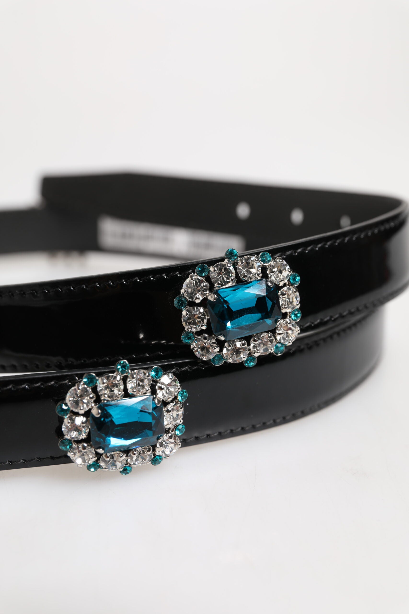 Black Embellished Metal Logo Buckle Belt - ventzia