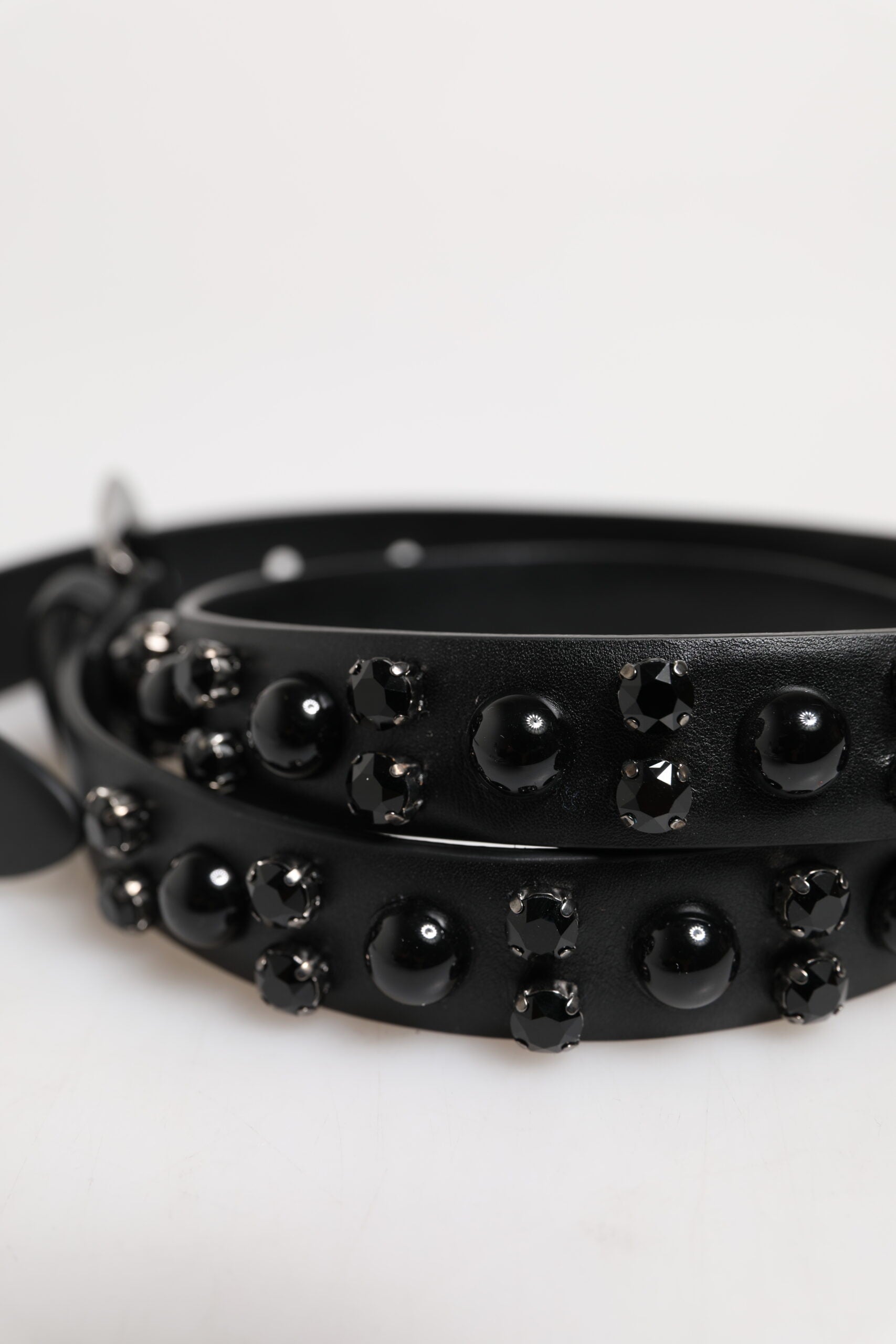 Black Studded Leather Metal Logo Buckle Belt - ventzia