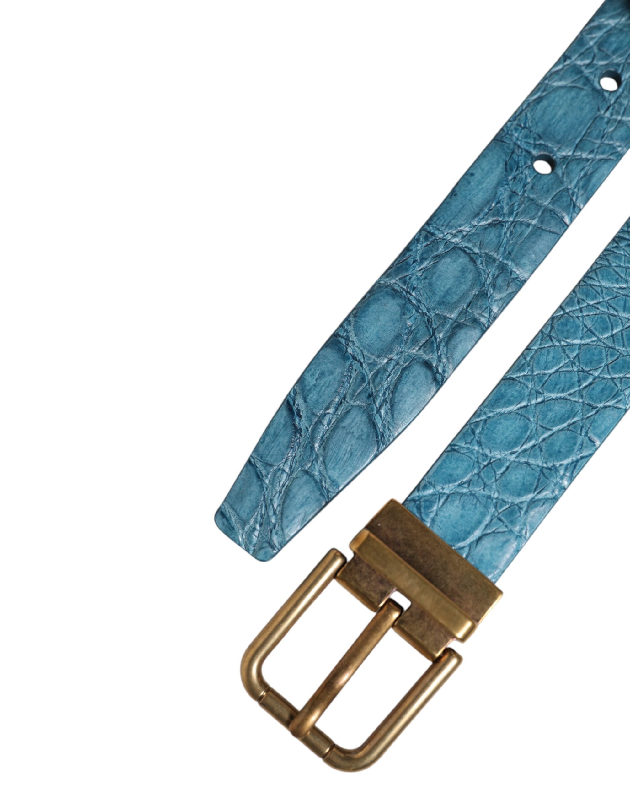 Blue Leather Classic Gold Metal Buckle Belt - ventzia