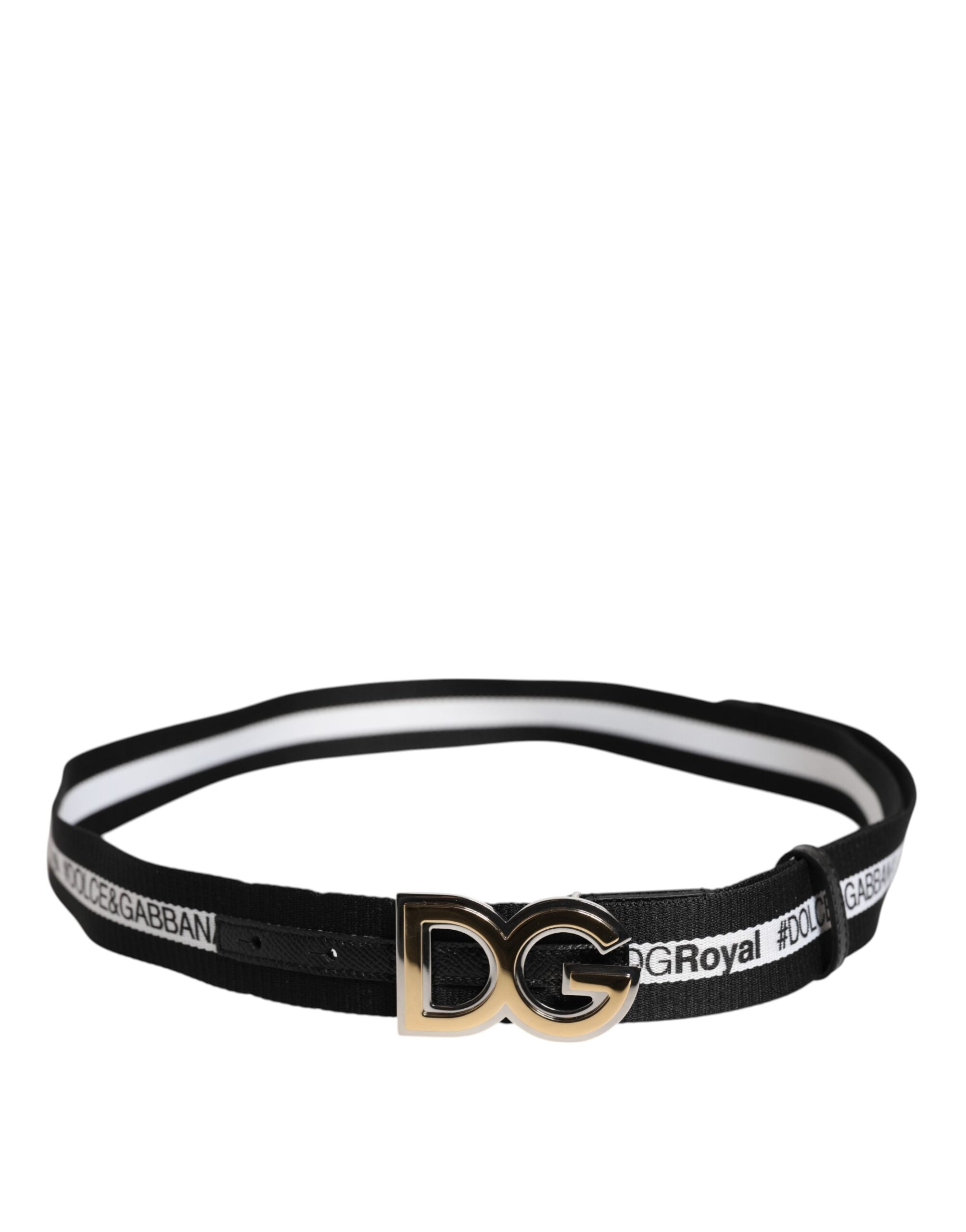 Black Cotton Metal DG Logo Gold Buckle Belt - ventzia