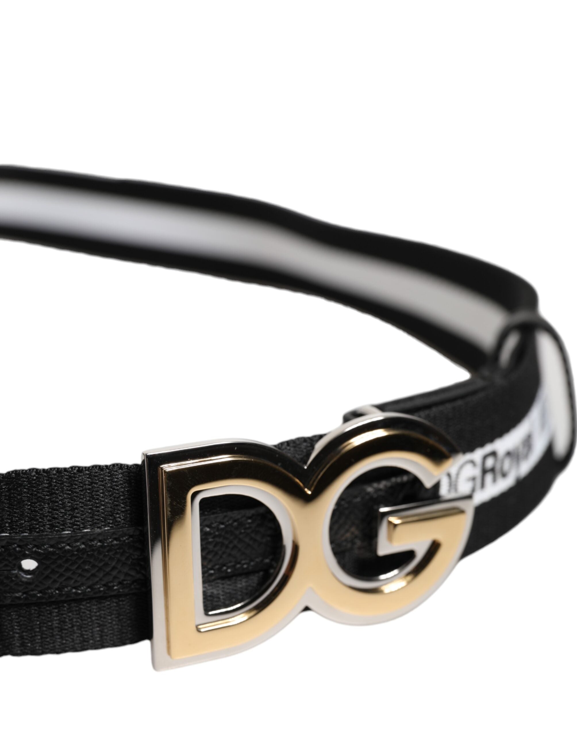Black Cotton Metal DG Logo Gold Buckle Belt - ventzia