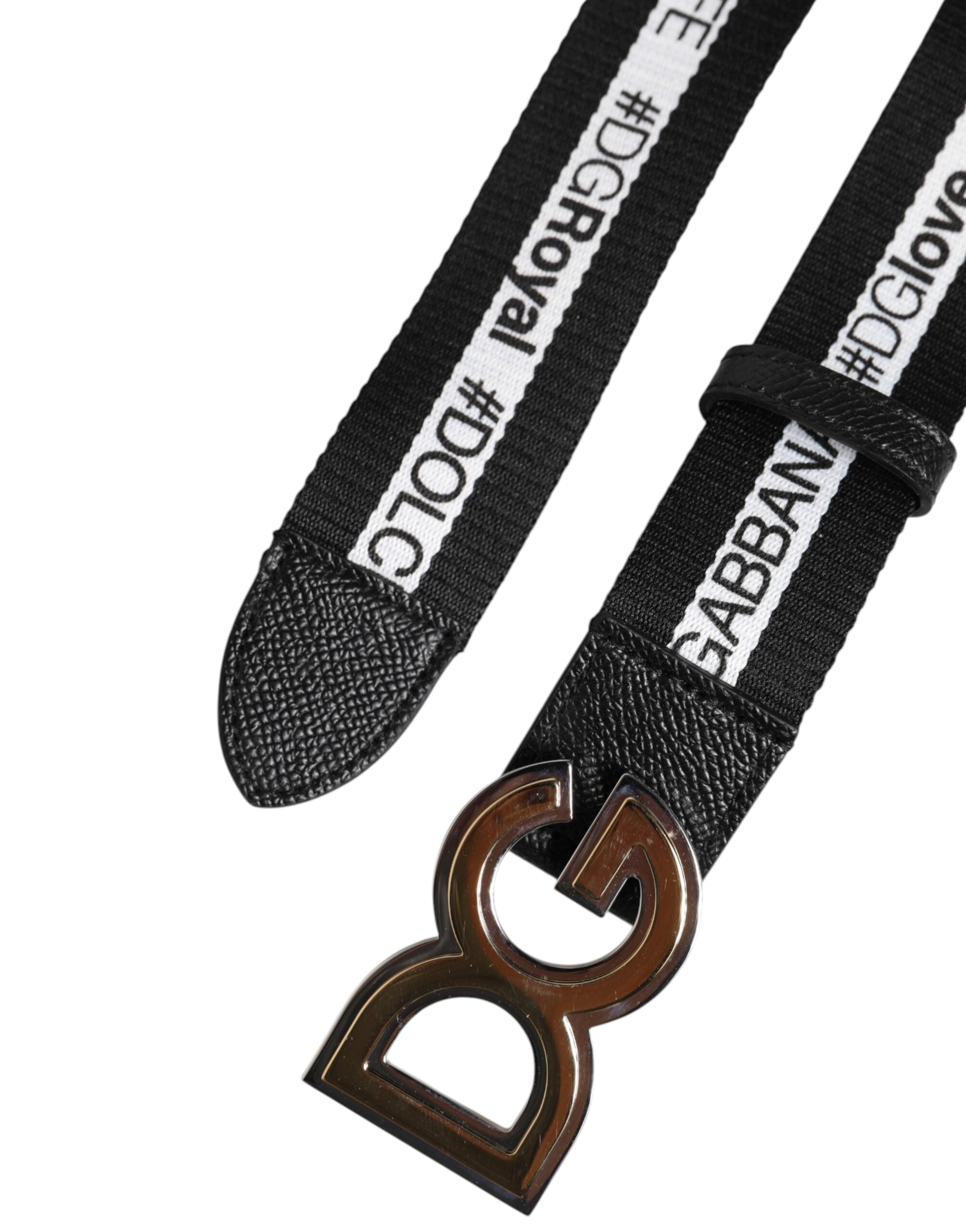Black Cotton Metal DG Logo Gold Buckle Belt - ventzia
