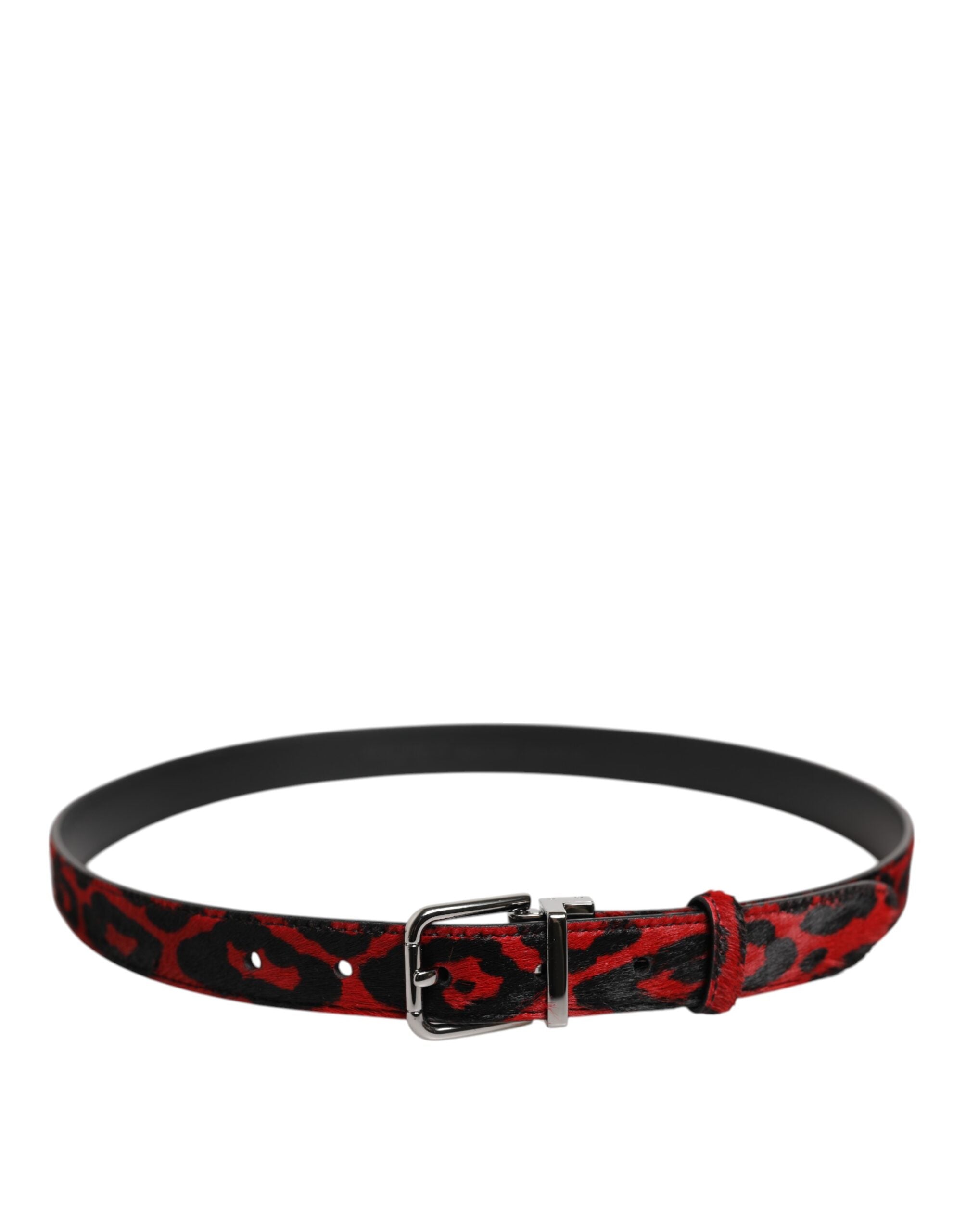 Black Red Leopard Silver Metal Buckle Belt - ventzia