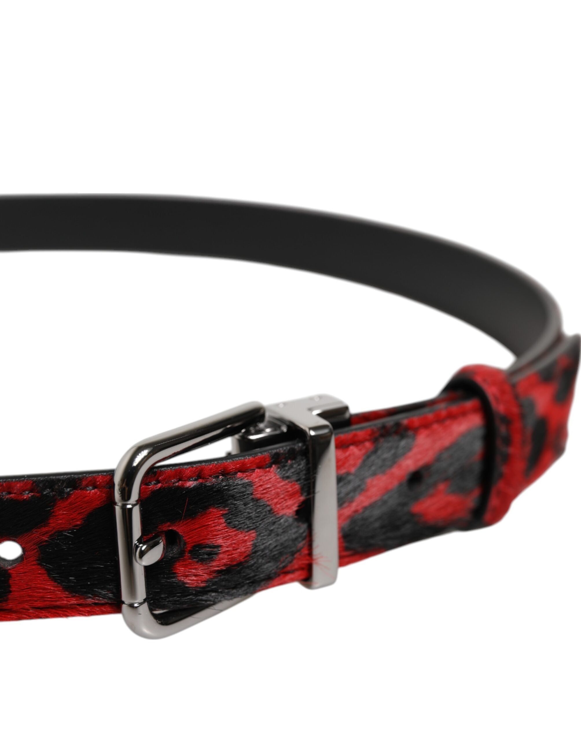 Black Red Leopard Silver Metal Buckle Belt - ventzia