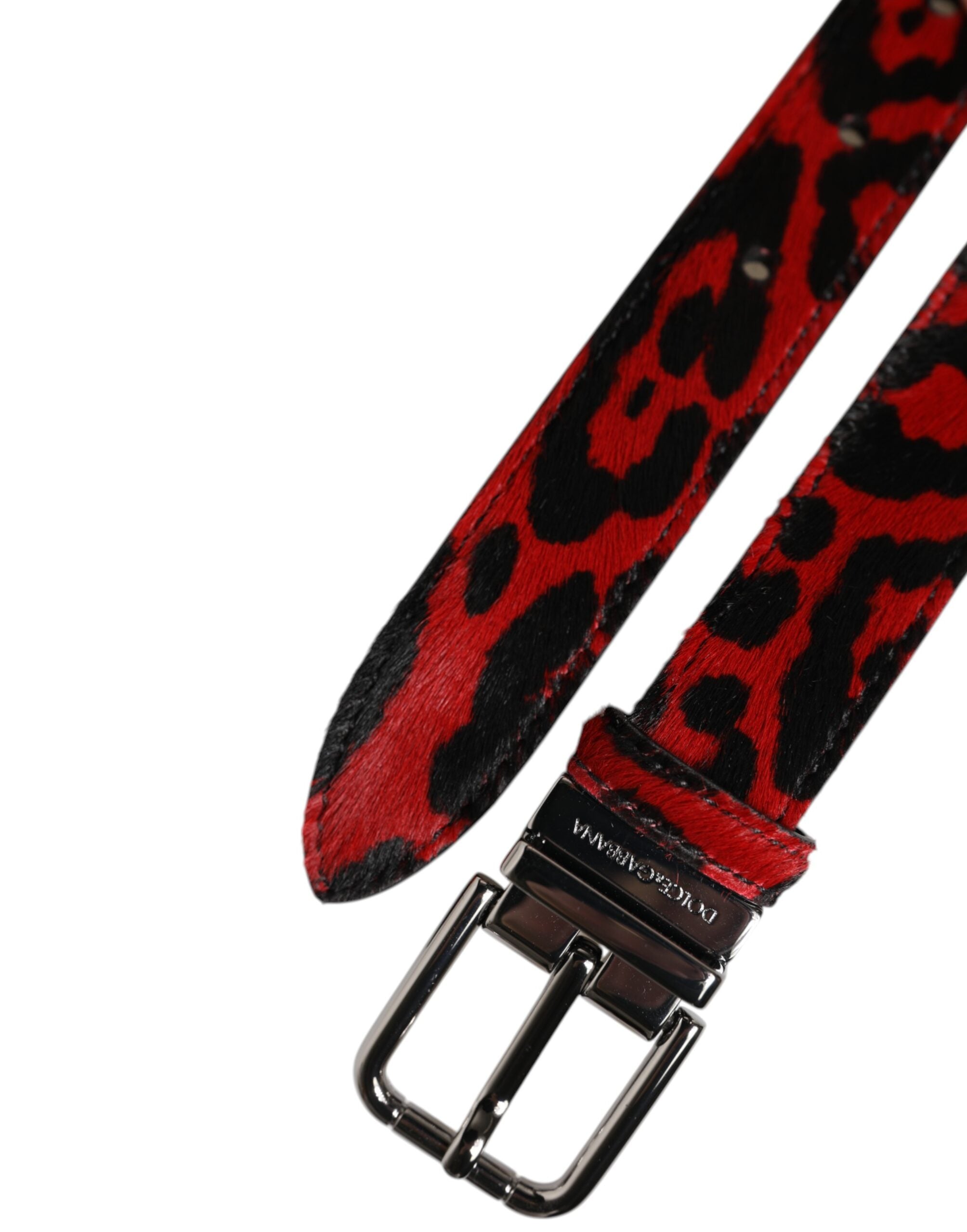 Black Red Leopard Silver Metal Buckle Belt - ventzia