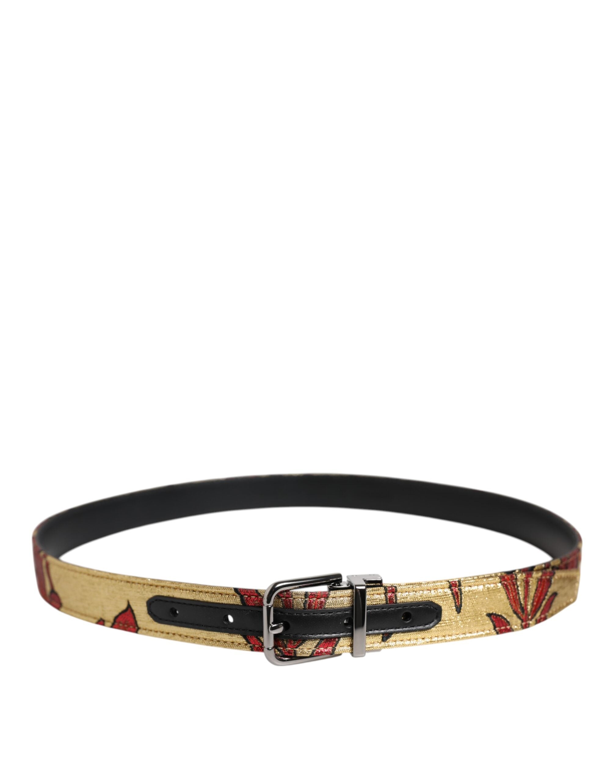 Gold Floral Jacquard Silver Metal Buckle Belt - ventzia