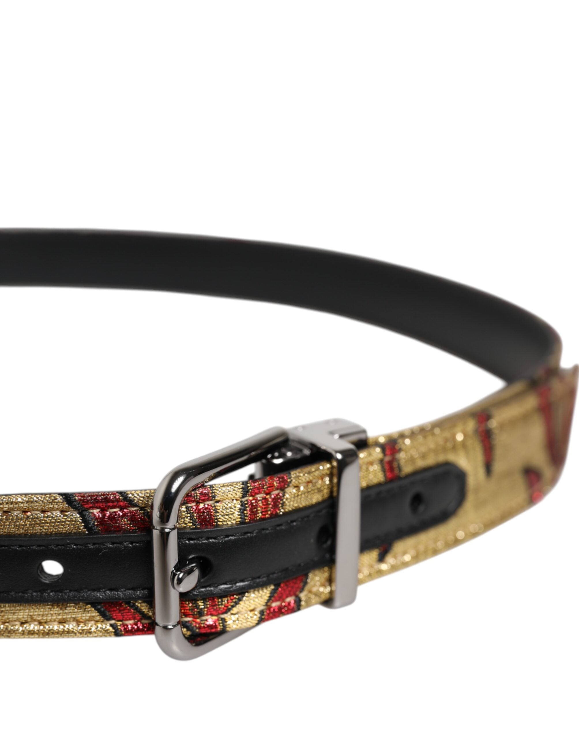 Gold Floral Jacquard Silver Metal Buckle Belt - ventzia