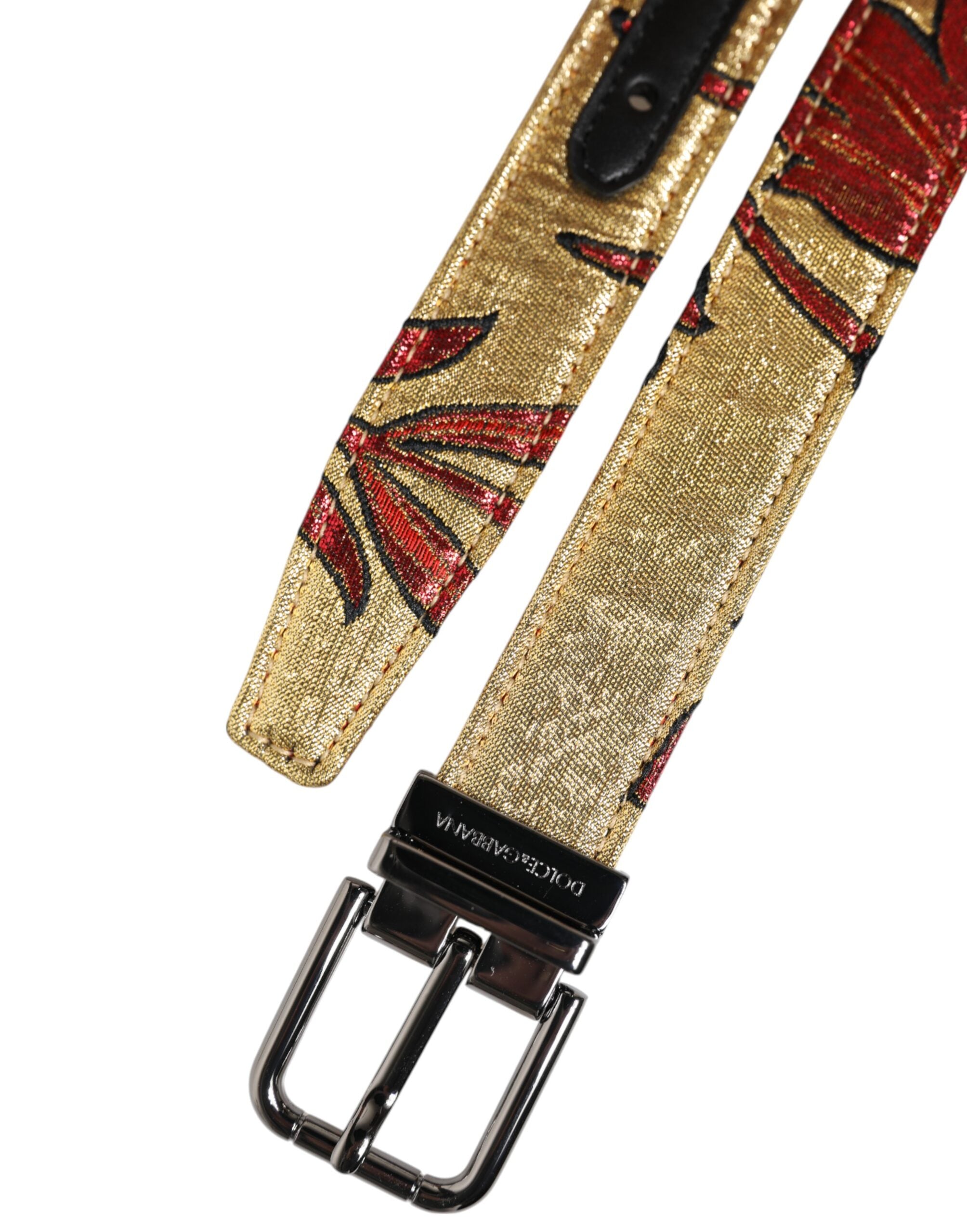 Gold Floral Jacquard Silver Metal Buckle Belt - ventzia