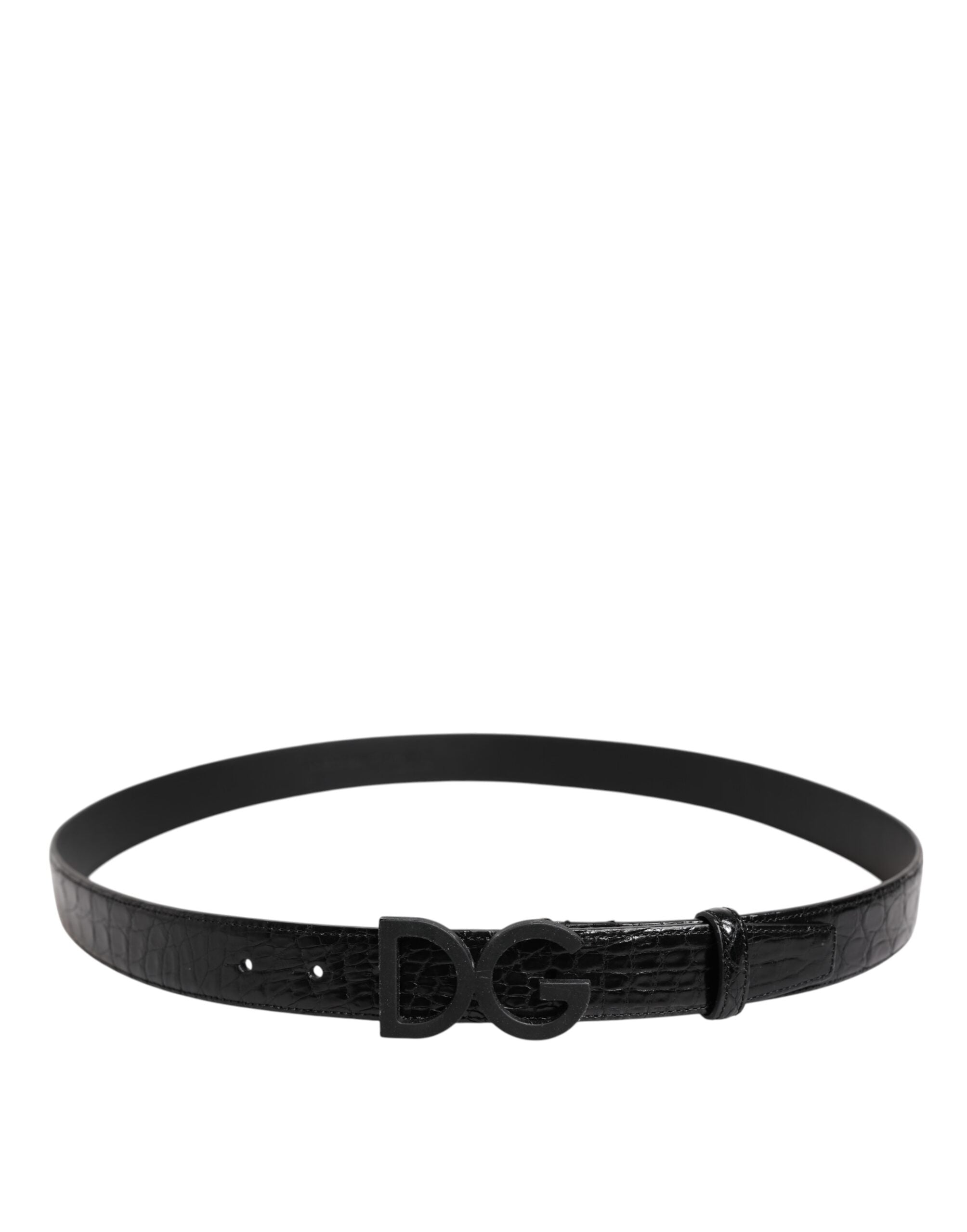 Black Leather Classic Metal DG Buckle Belt - ventzia