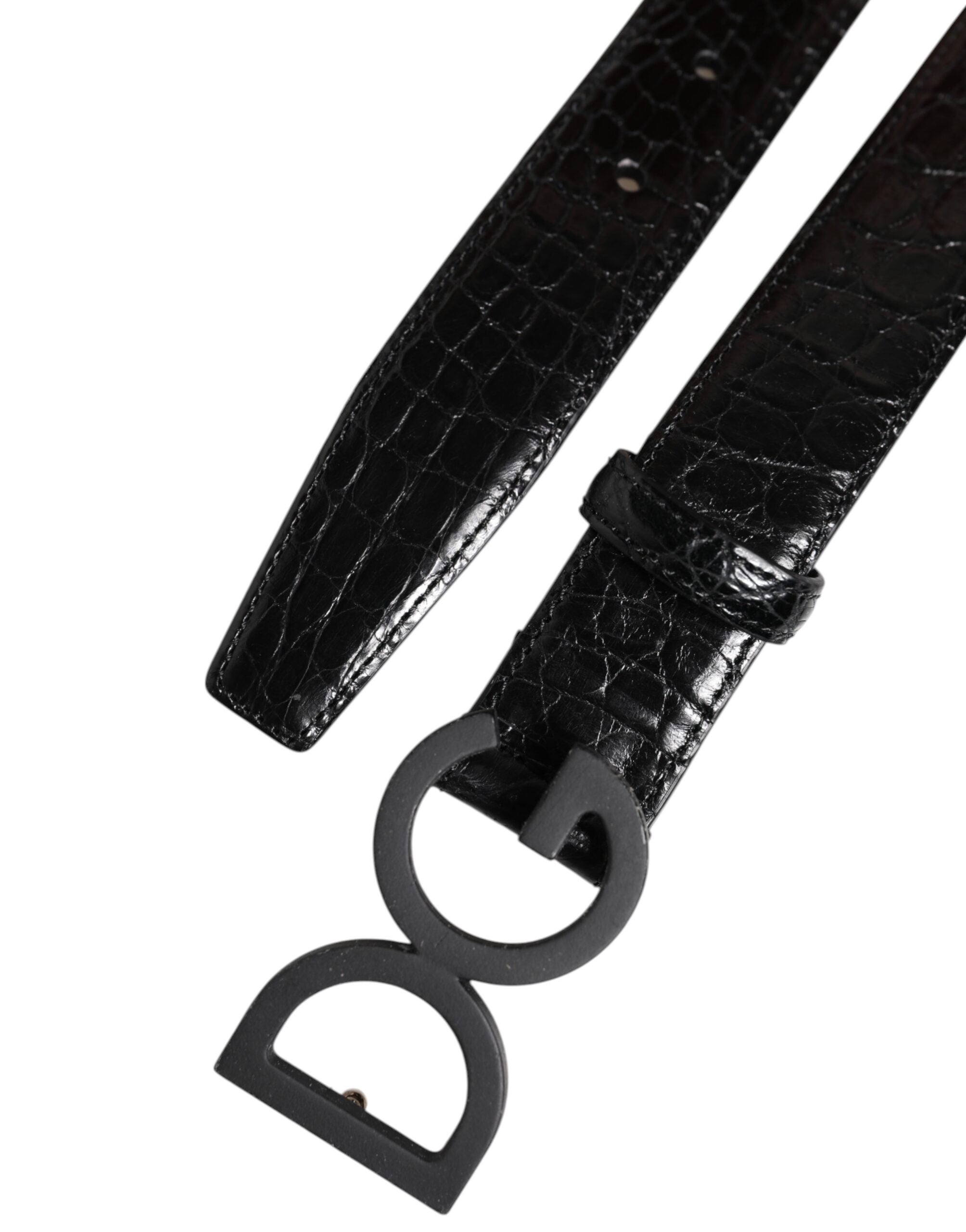 Black Leather Classic Metal DG Buckle Belt - ventzia
