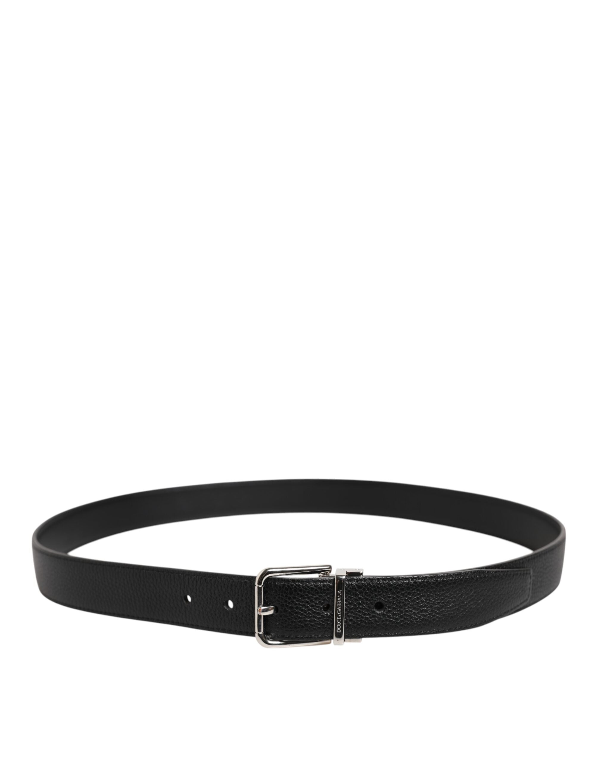 Black Classic Leather Silver Tone Buckle Belt - ventzia