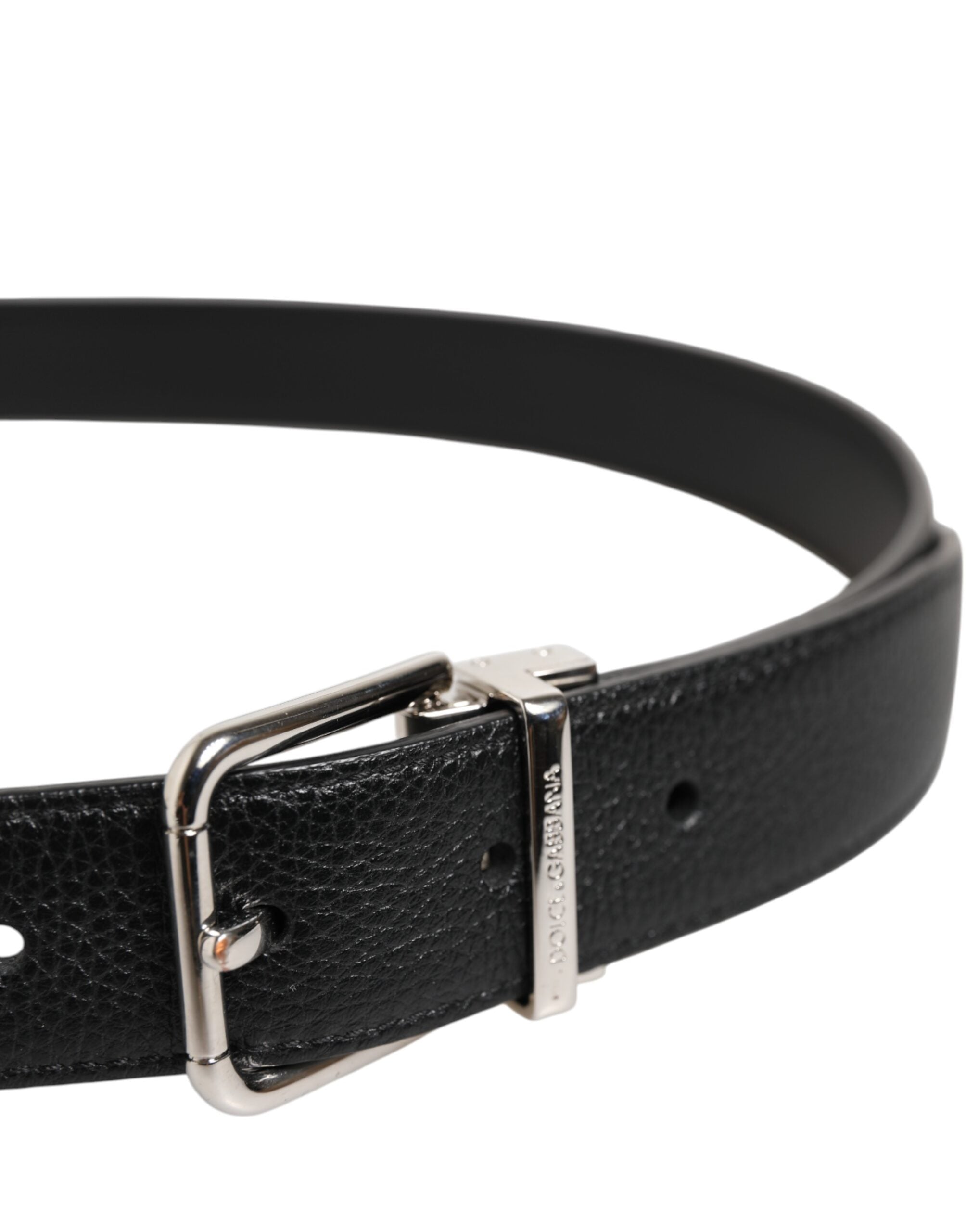 Black Classic Leather Silver Tone Buckle Belt - ventzia