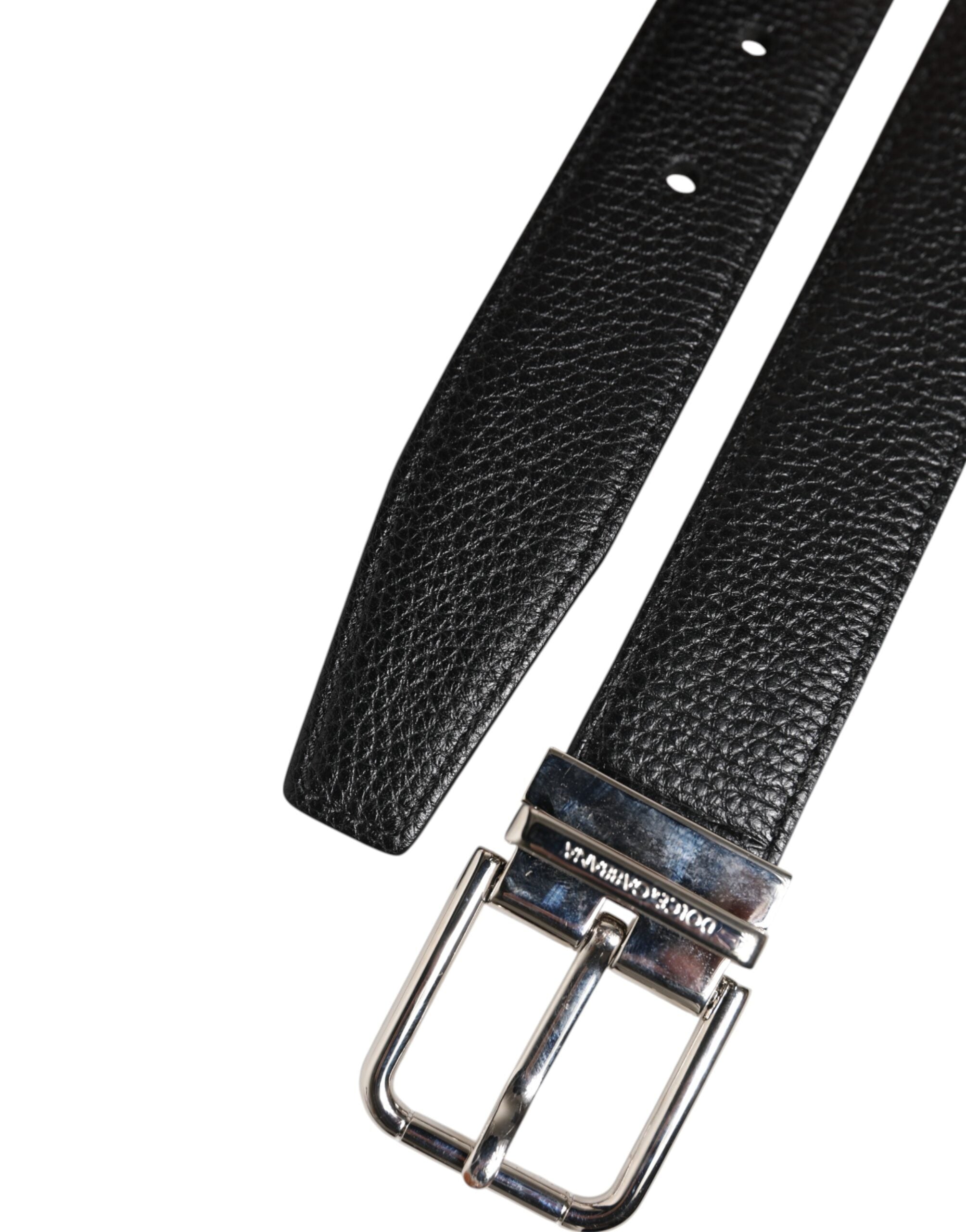 Black Classic Leather Silver Tone Buckle Belt - ventzia