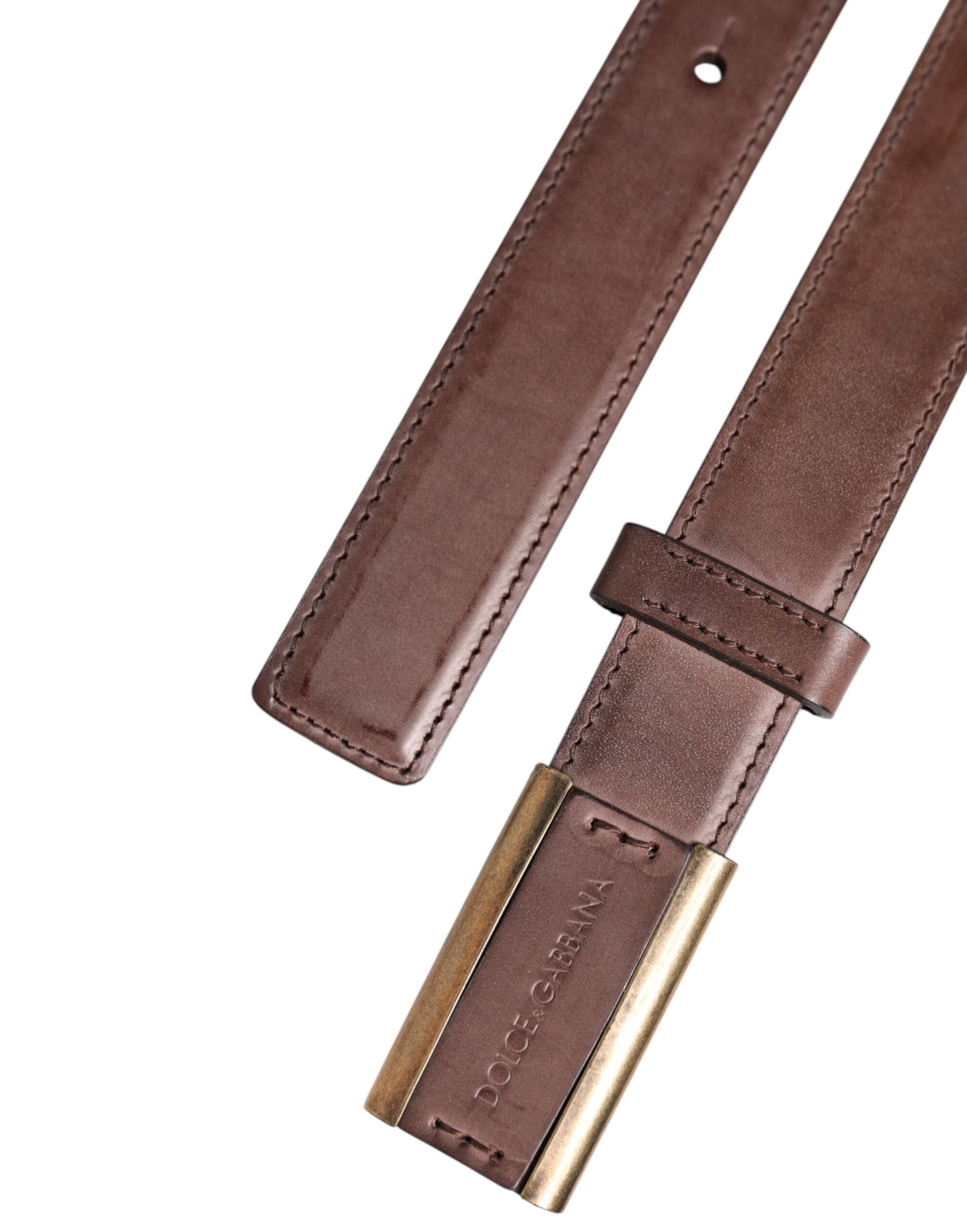 Brown Calf Leather Antique Buckle Belt - ventzia