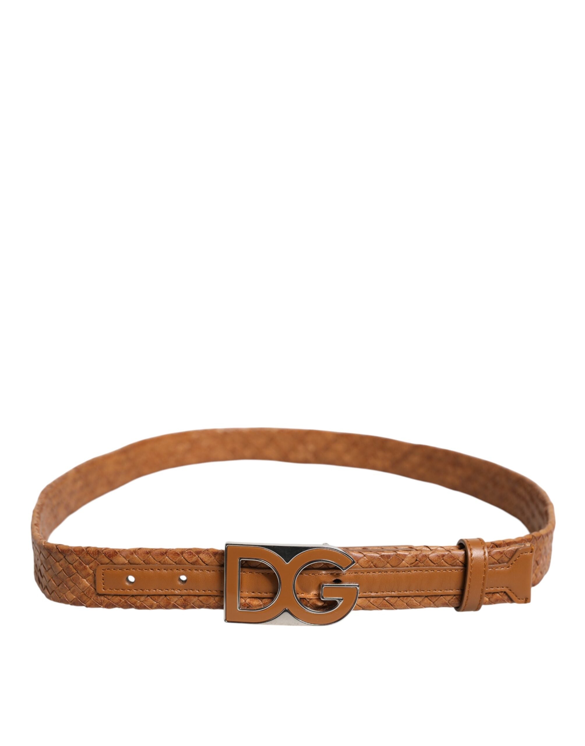 Brown Braided Metal DG Logo Buckle Belt - ventzia