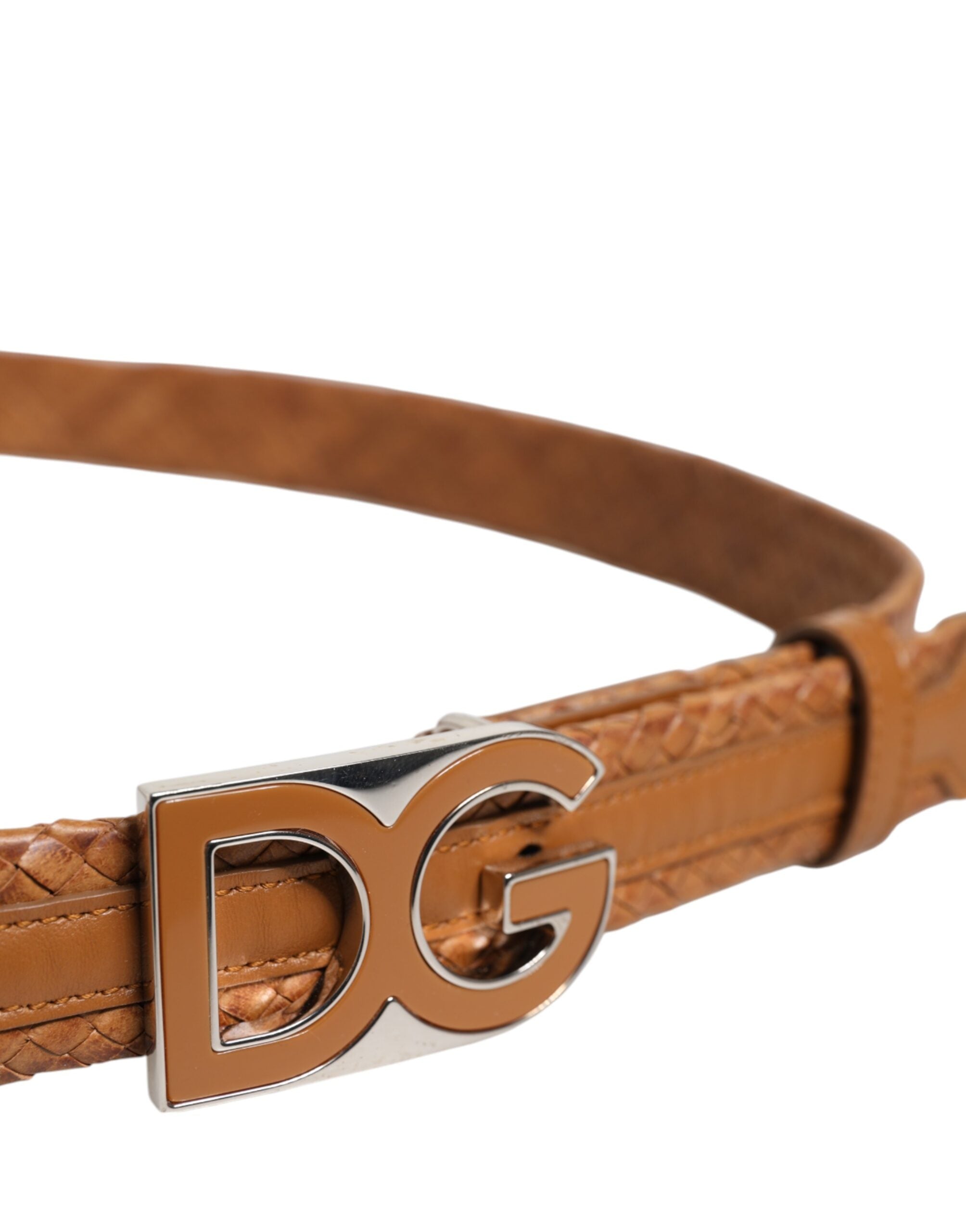Brown Braided Metal DG Logo Buckle Belt - ventzia