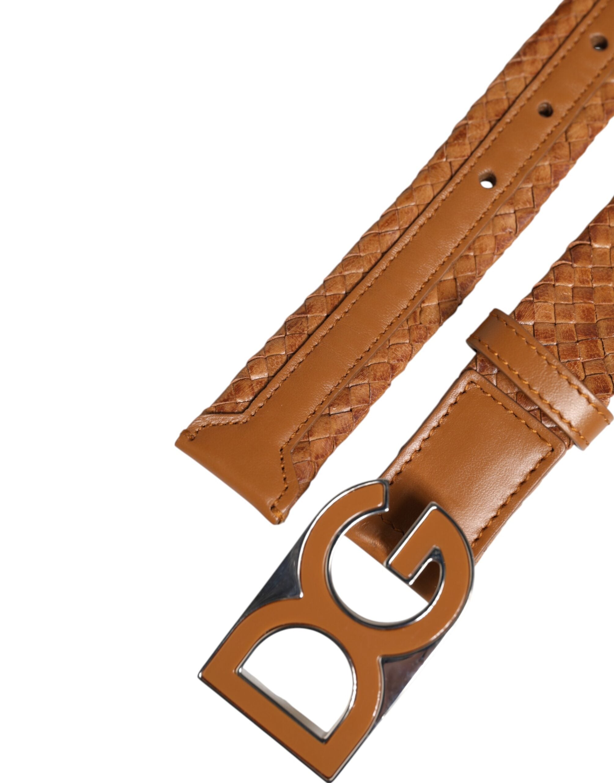 Brown Braided Metal DG Logo Buckle Belt - ventzia