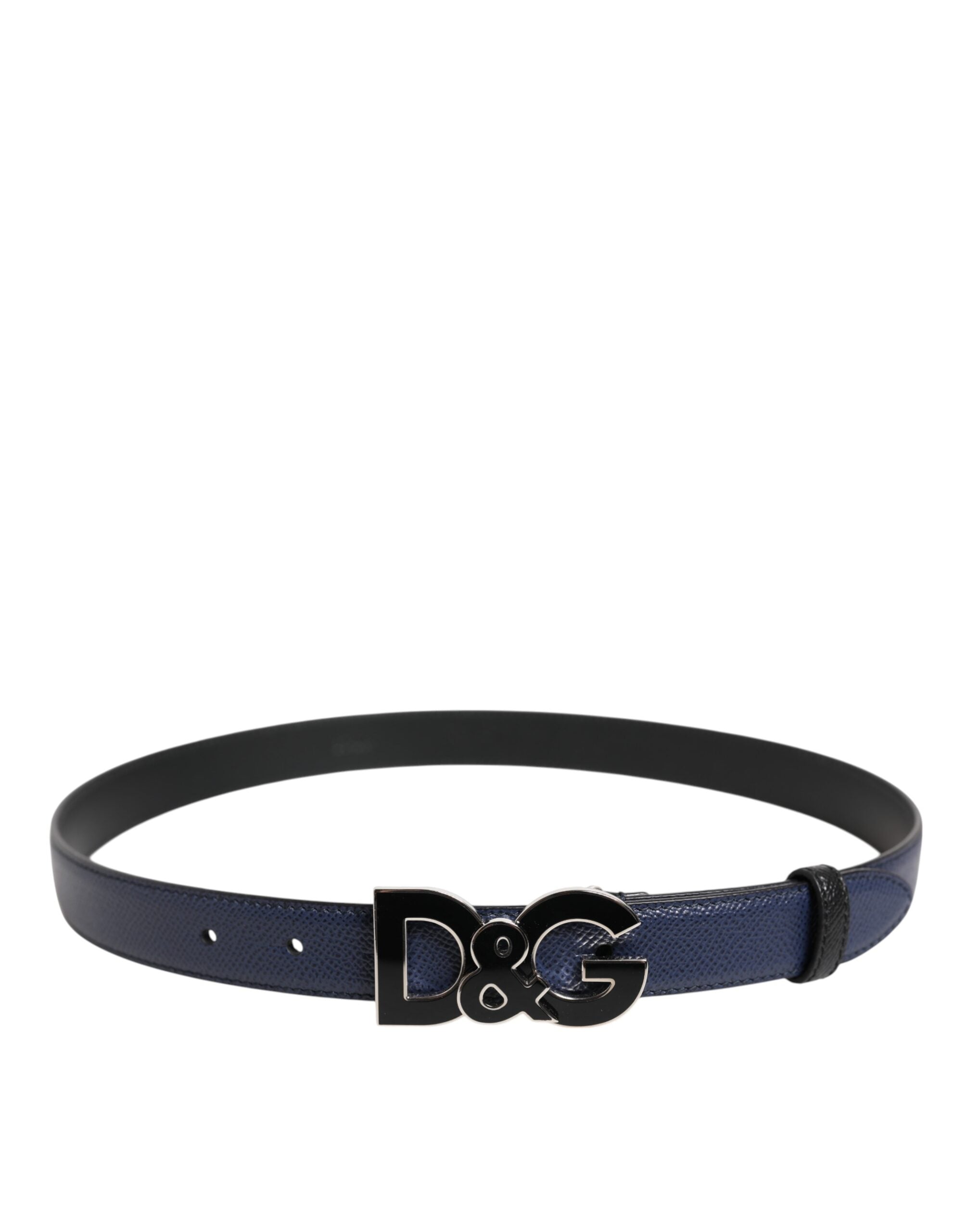 Blue Leather Classic Metal DG Logo Buckle Belt - ventzia