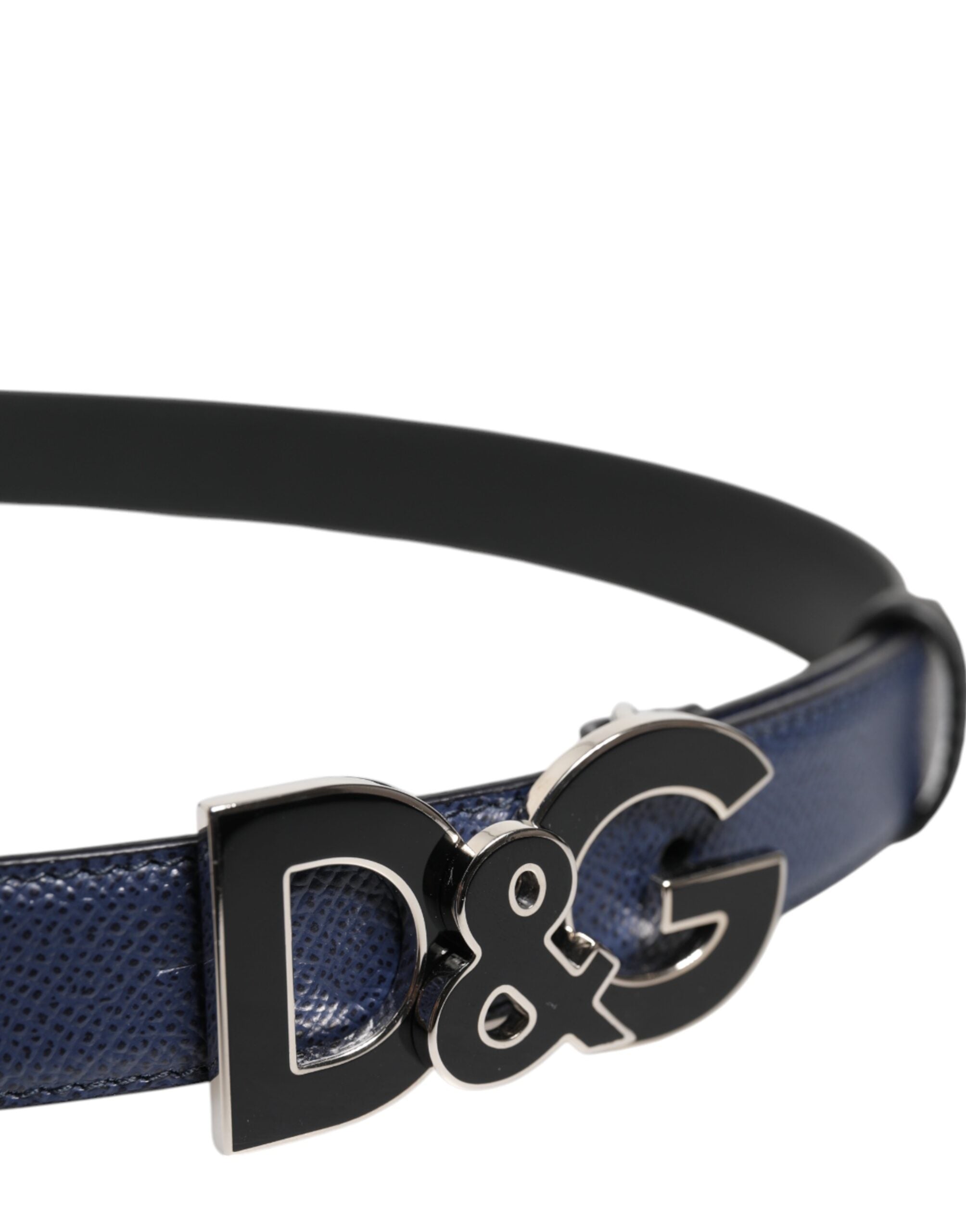 Blue Leather Classic Metal DG Logo Buckle Belt - ventzia