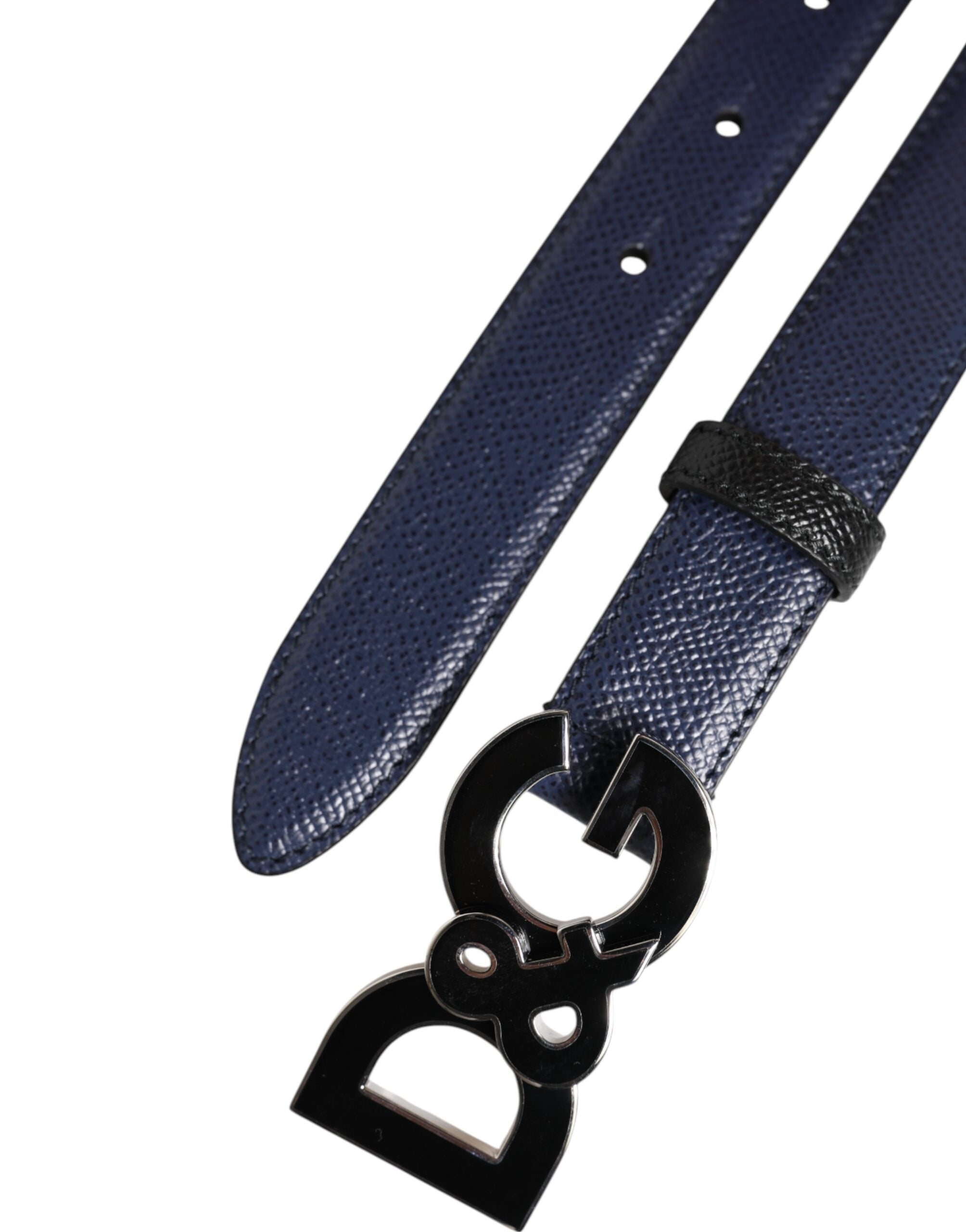 Blue Leather Classic Metal DG Logo Buckle Belt - ventzia
