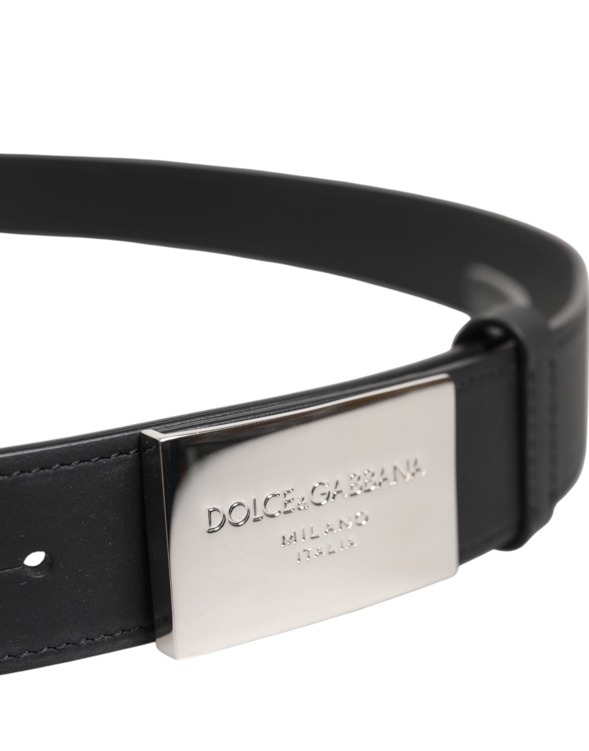 Black Leather Classic Metal Logo Buckle Belt - ventzia
