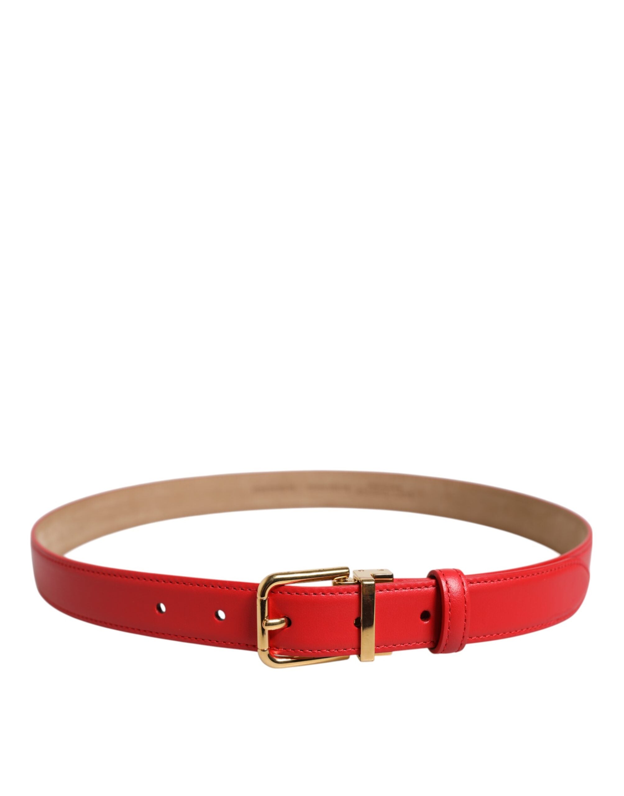 Red Leather Gold Metal Buckle Cintura Belt - ventzia