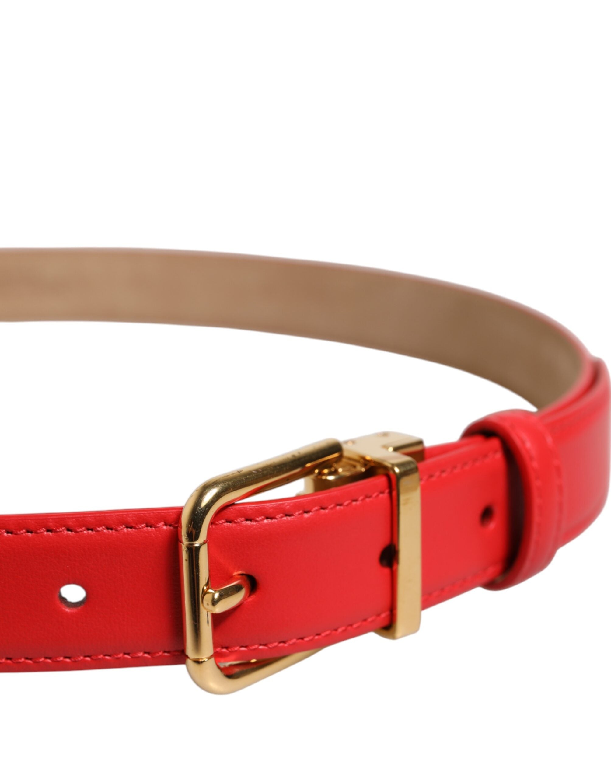 Red Leather Gold Metal Buckle Cintura Belt - ventzia